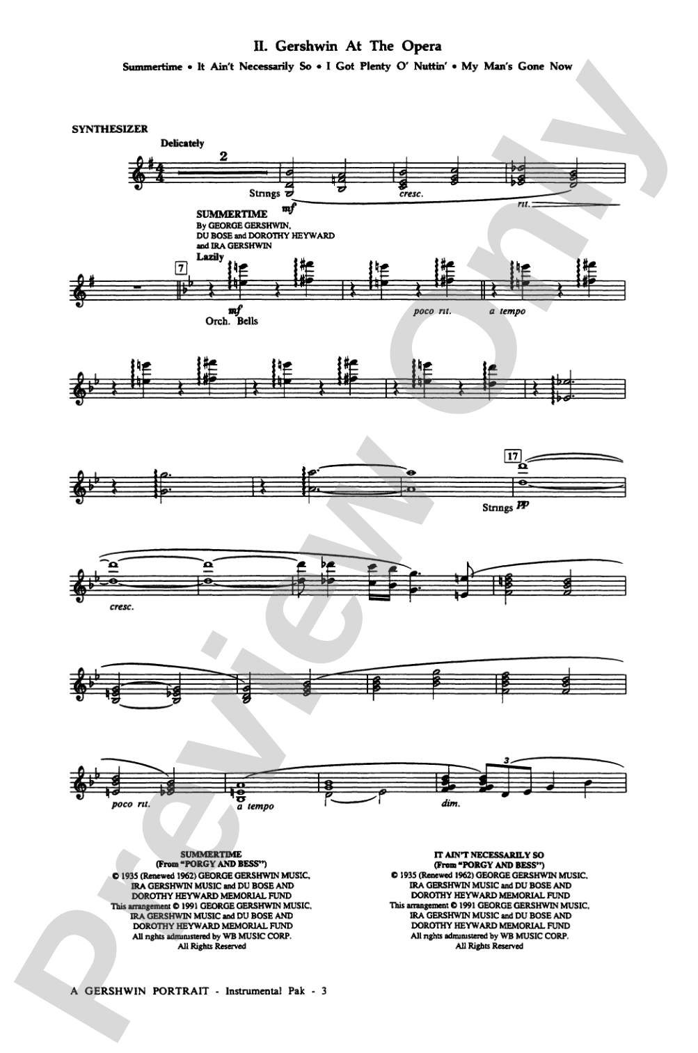 A Gershwin Portrait! The Music of George and Ira Gershwin: Synthesizer: Choral Instrumental Parts