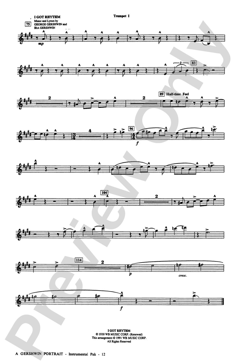 A Gershwin Portrait! The Music of George and Ira Gershwin: Choral Instrumental Parts