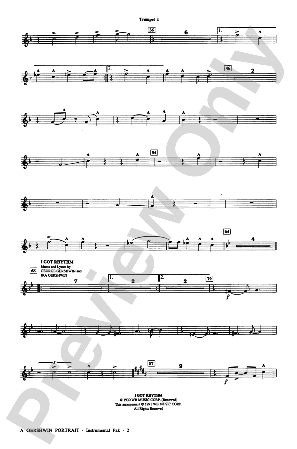 A Gershwin Portrait! The Music of George and Ira Gershwin: Choral Instrumental Parts