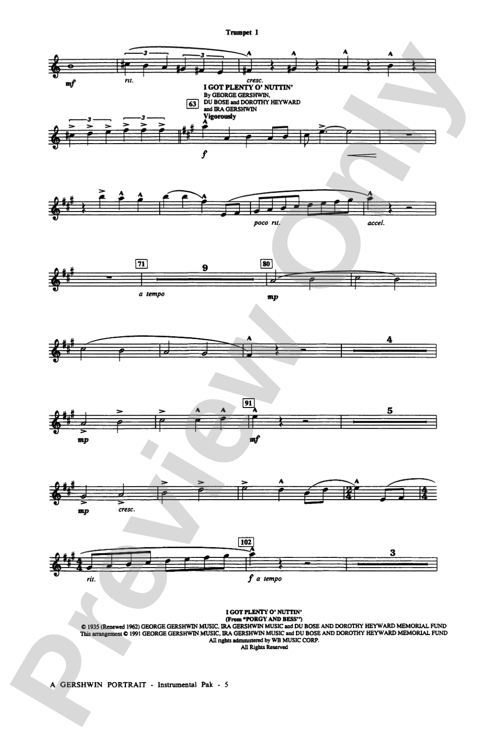 A Gershwin Portrait! The Music of George and Ira Gershwin: Choral Instrumental Parts