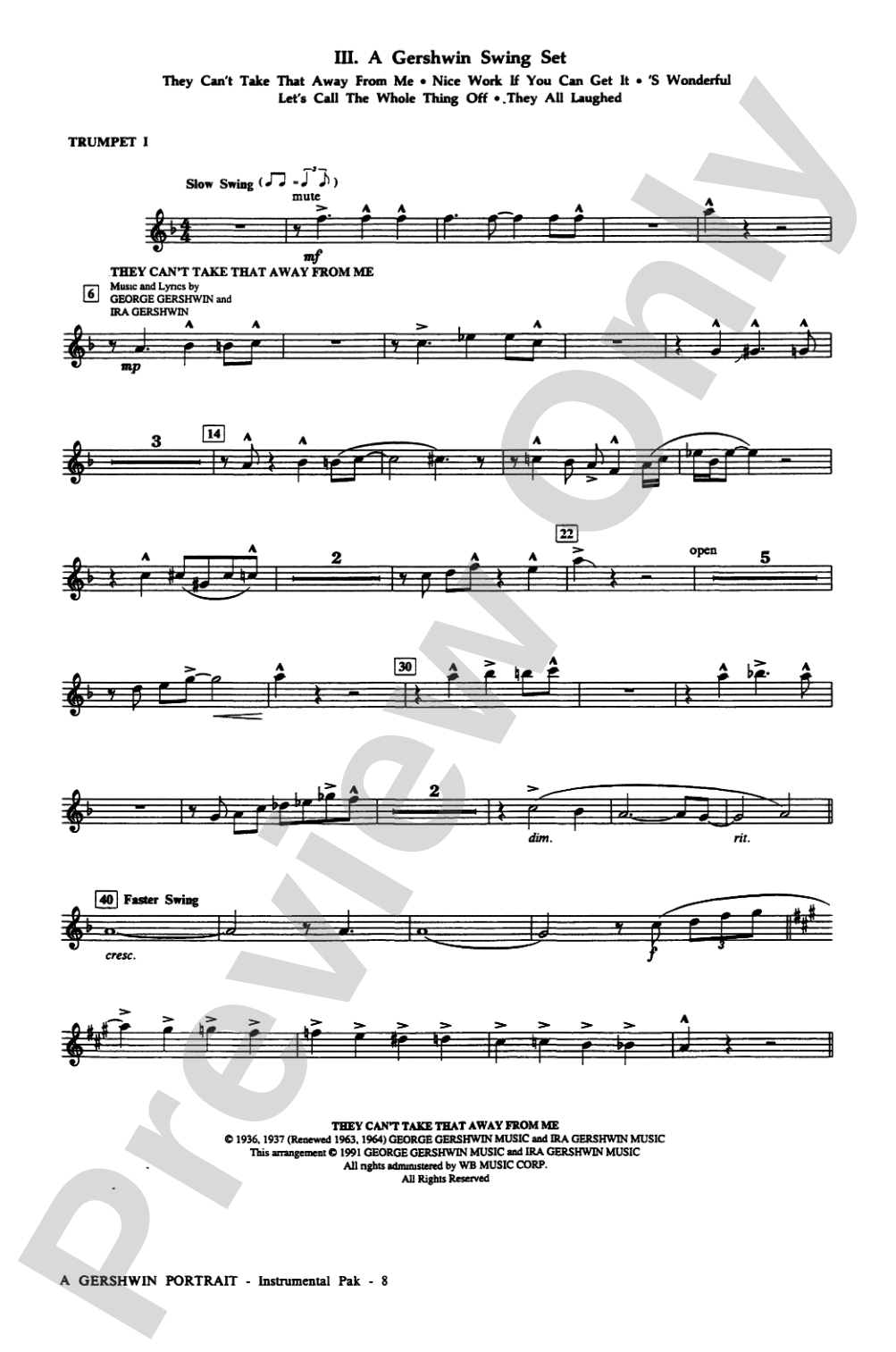 A Gershwin Portrait! The Music of George and Ira Gershwin: Choral Instrumental Parts