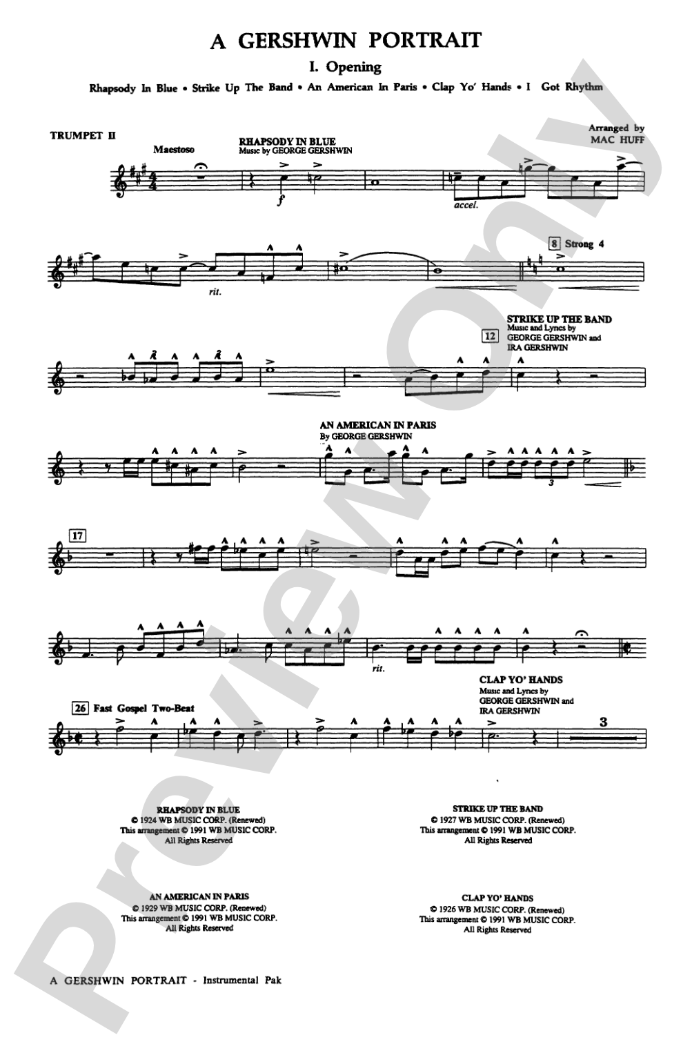A Gershwin Portrait! The Music of George and Ira Gershwin: 2nd B-flat Trumpet: Choral Instrumental Parts