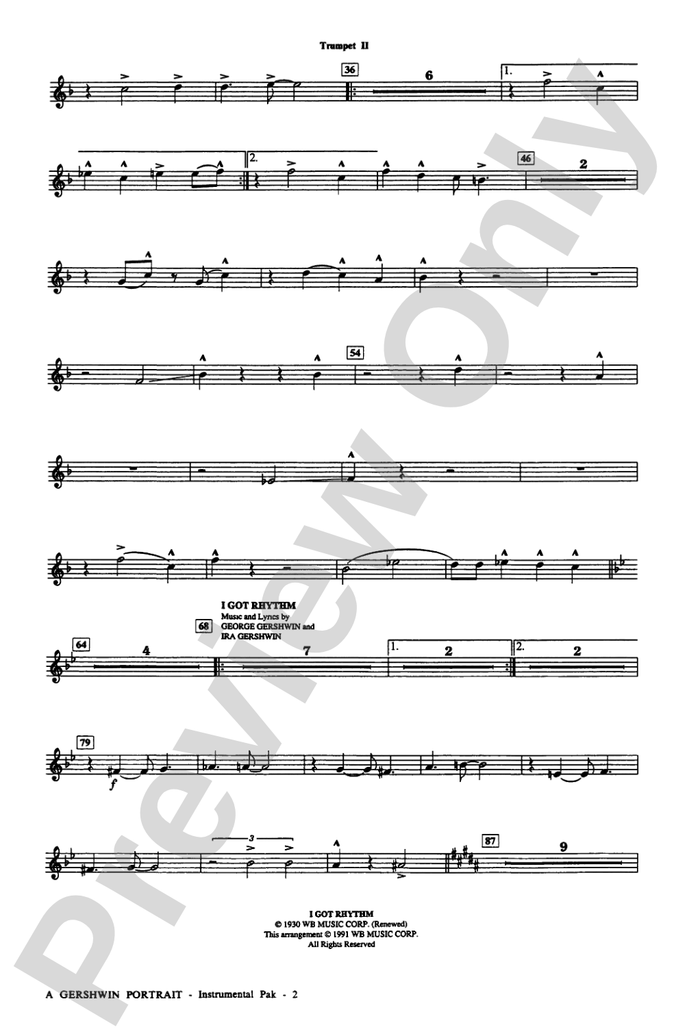 A Gershwin Portrait! The Music of George and Ira Gershwin: 2nd B-flat Trumpet: Choral Instrumental Parts