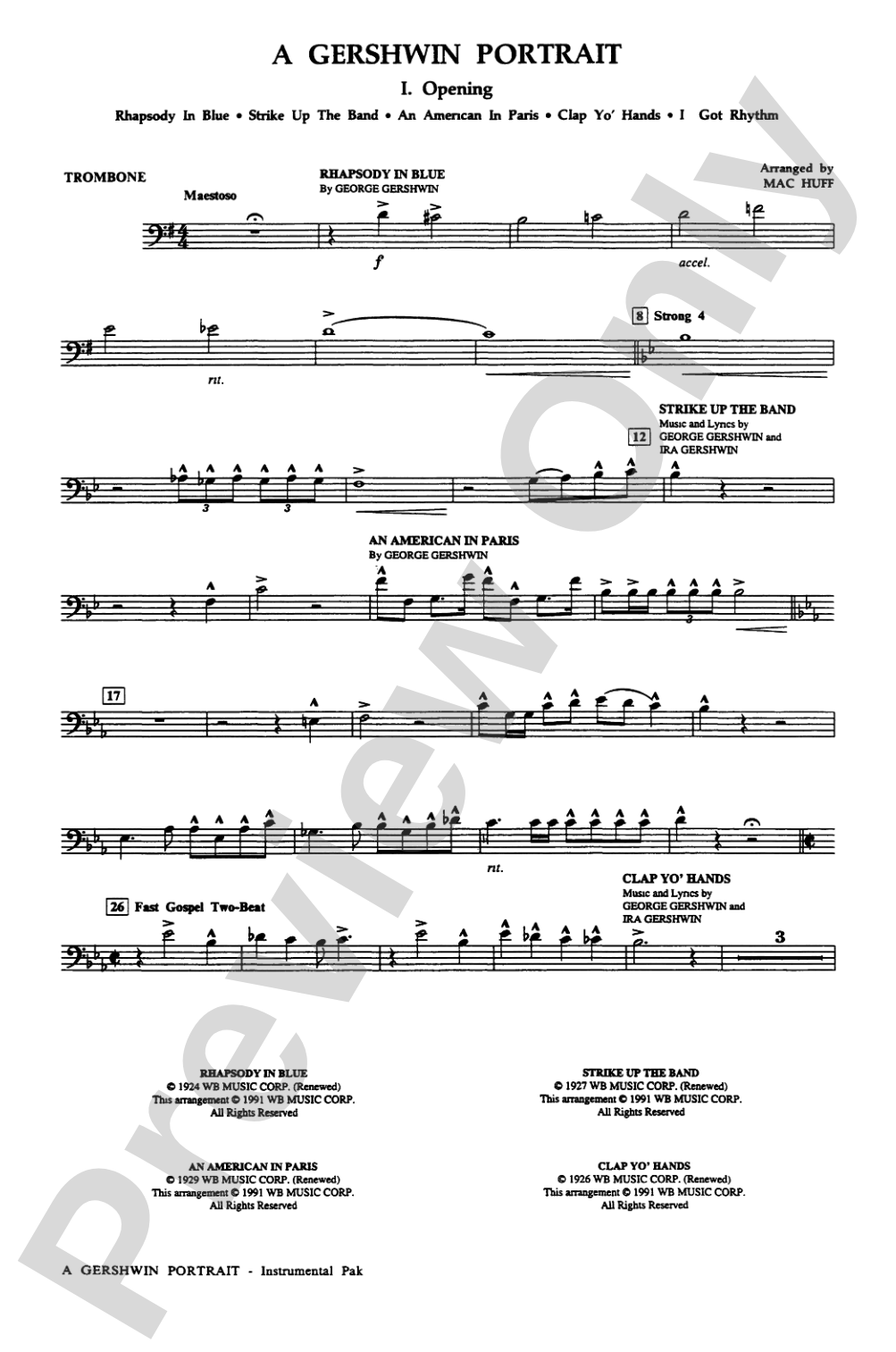 A Gershwin Portrait! The Music of George and Ira Gershwin: 1st Trombone: Choral Instrumental Parts