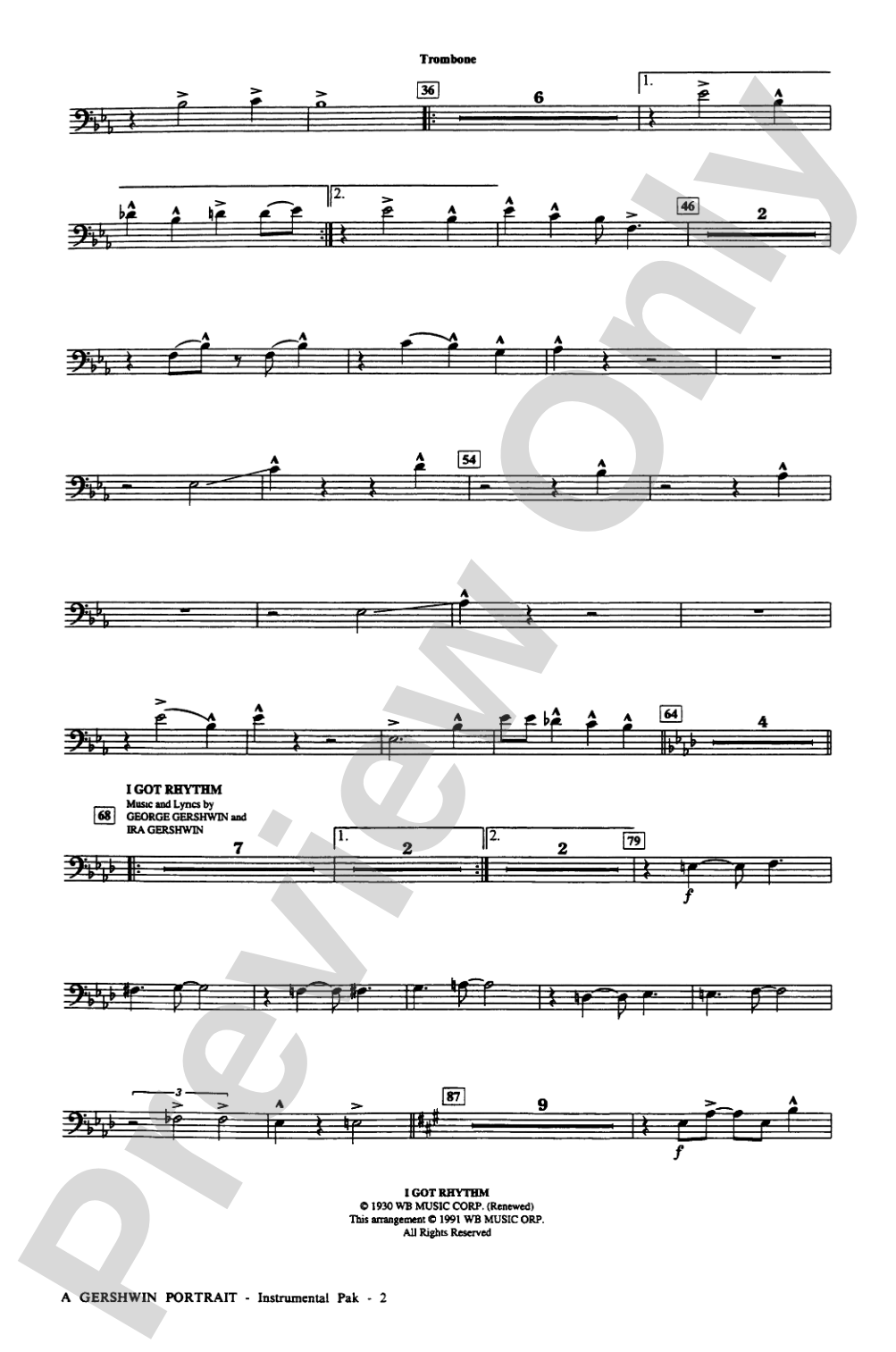 A Gershwin Portrait! The Music of George and Ira Gershwin: 1st Trombone: Choral Instrumental Parts