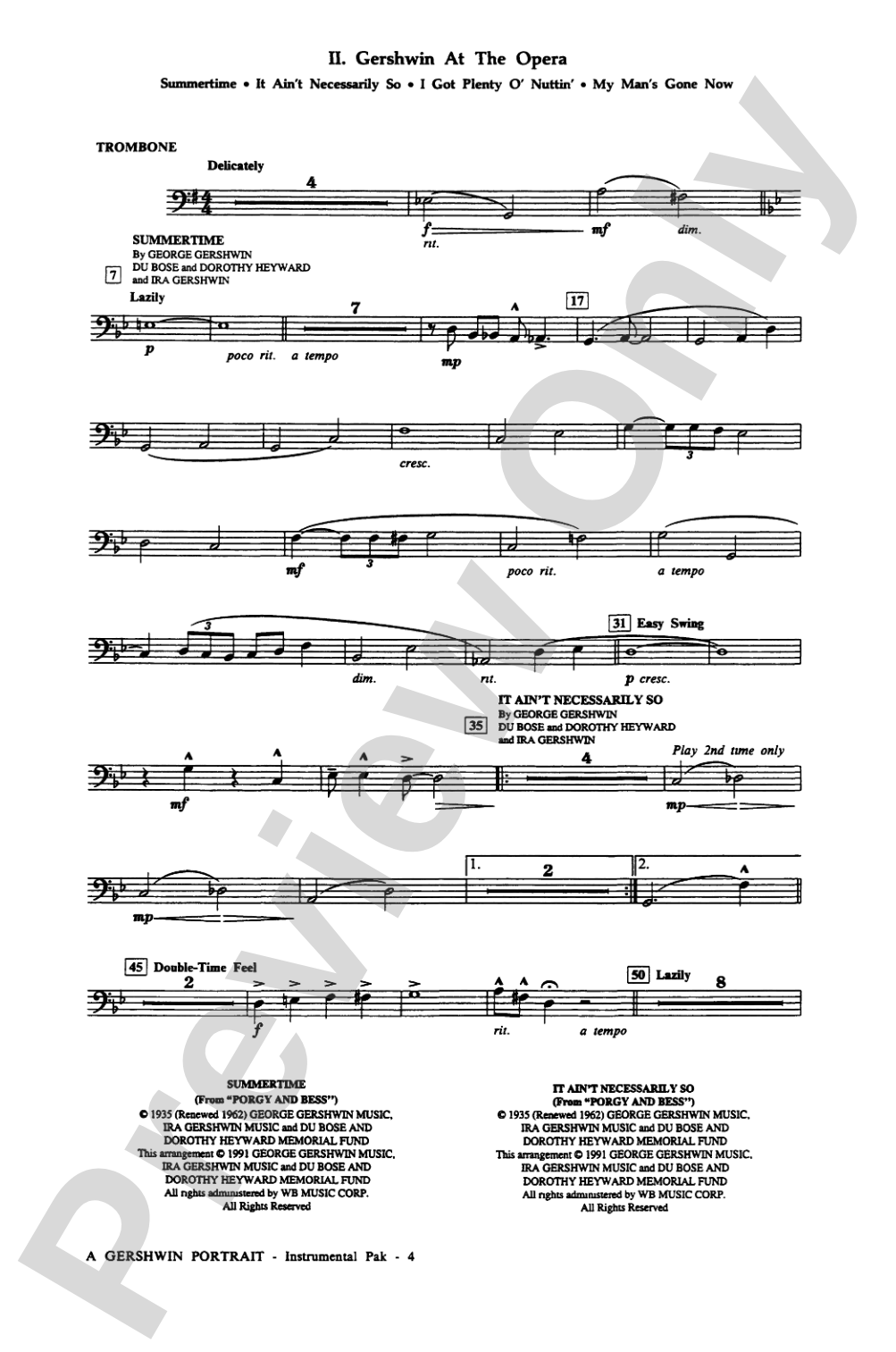 A Gershwin Portrait! The Music of George and Ira Gershwin: 1st Trombone: Choral Instrumental Parts