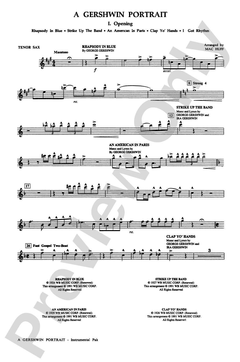 A Gershwin Portrait! The Music of George and Ira Gershwin: B-flat Tenor Saxophone: Choral Instrumental Parts
