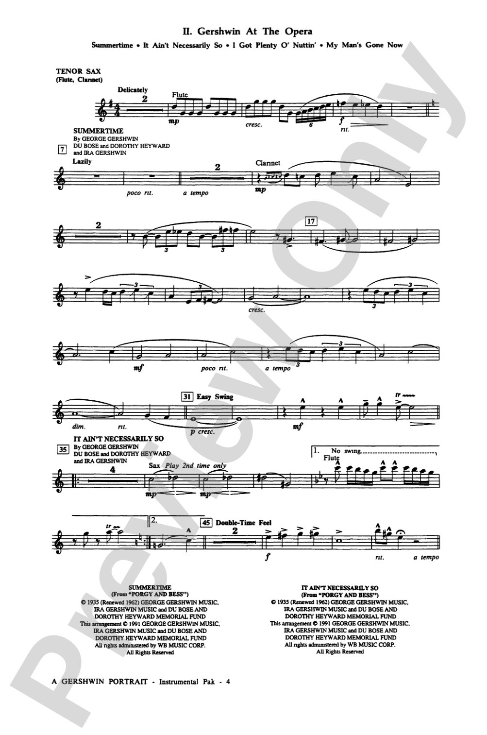 A Gershwin Portrait! The Music of George and Ira Gershwin: B-flat Tenor Saxophone: Choral Instrumental Parts