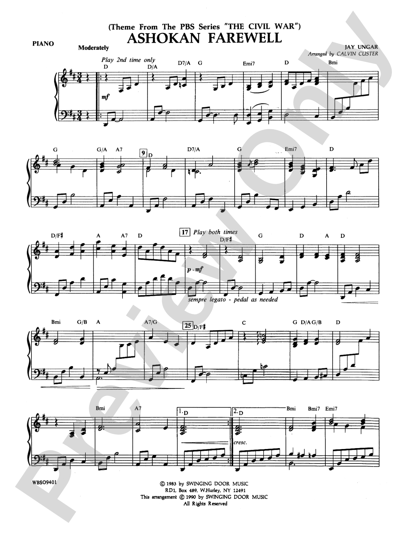 Ashokan Farewell (from "The Civil War"): Piano Accompaniment