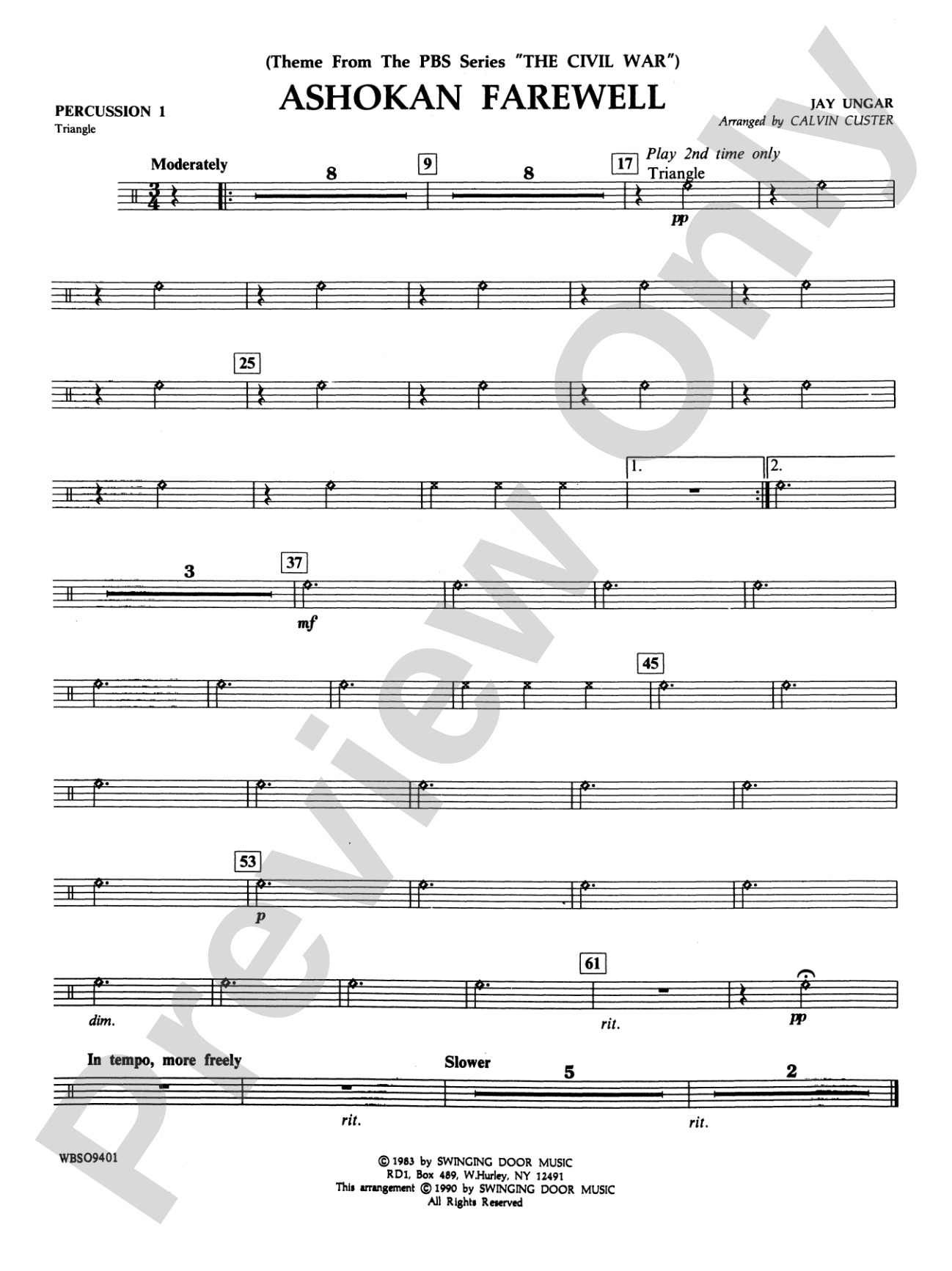 Ashokan Farewell (from "The Civil War"): 1st Percussion