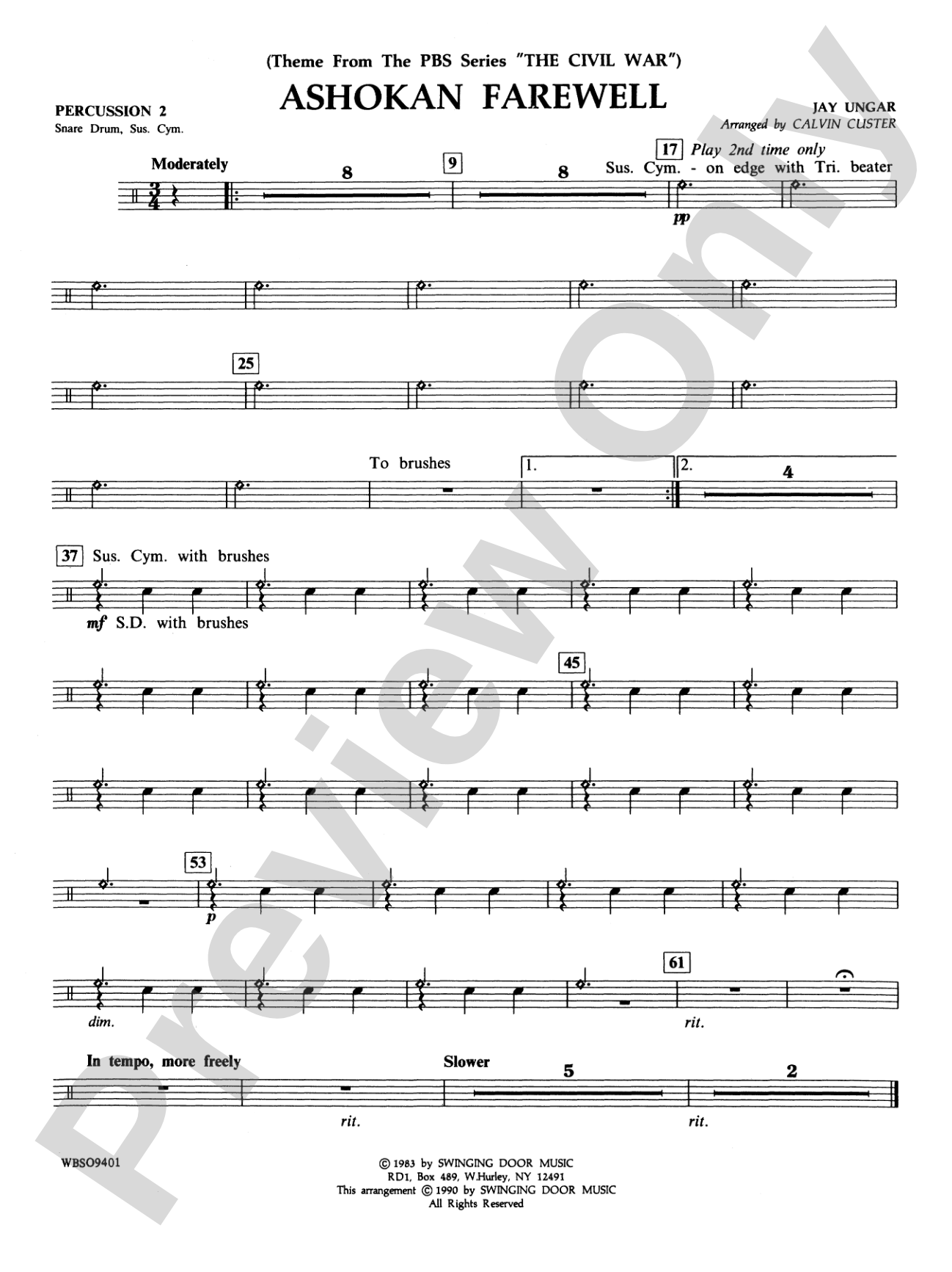 Ashokan Farewell (from "The Civil War"): 2nd Percussion