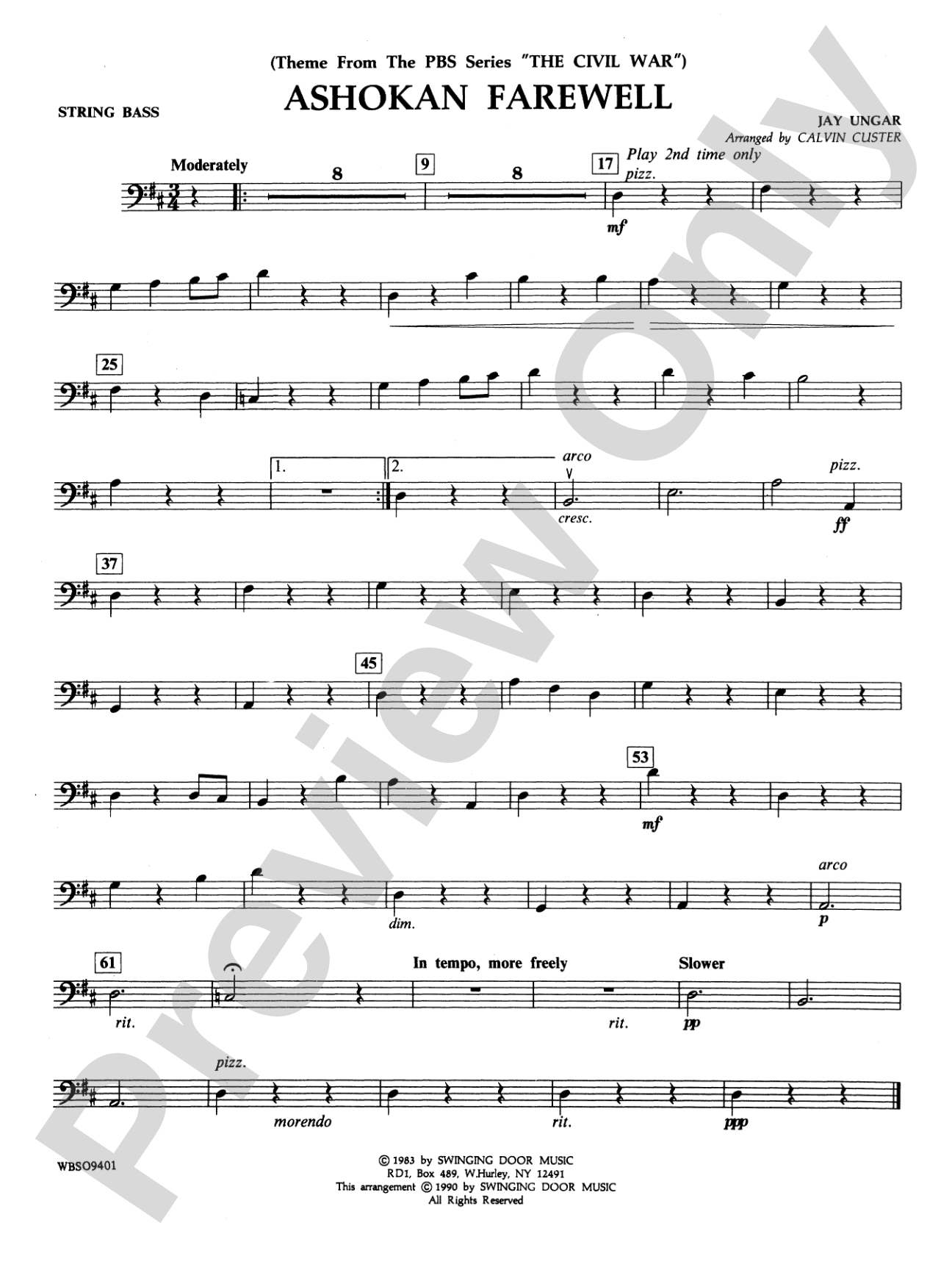 Ashokan Farewell (from "The Civil War"): String Bass