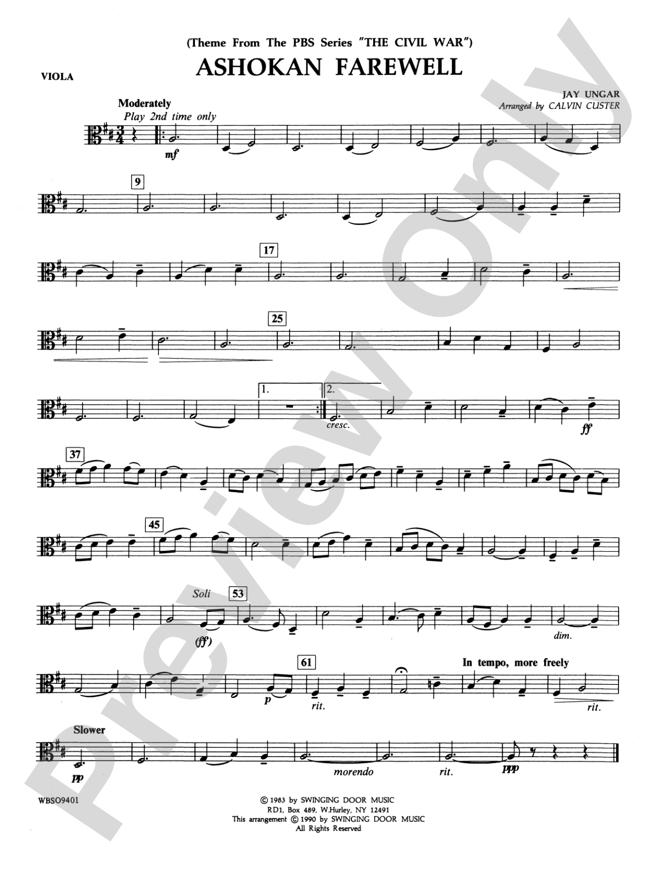 Ashokan Farewell (from "The Civil War"): Viola