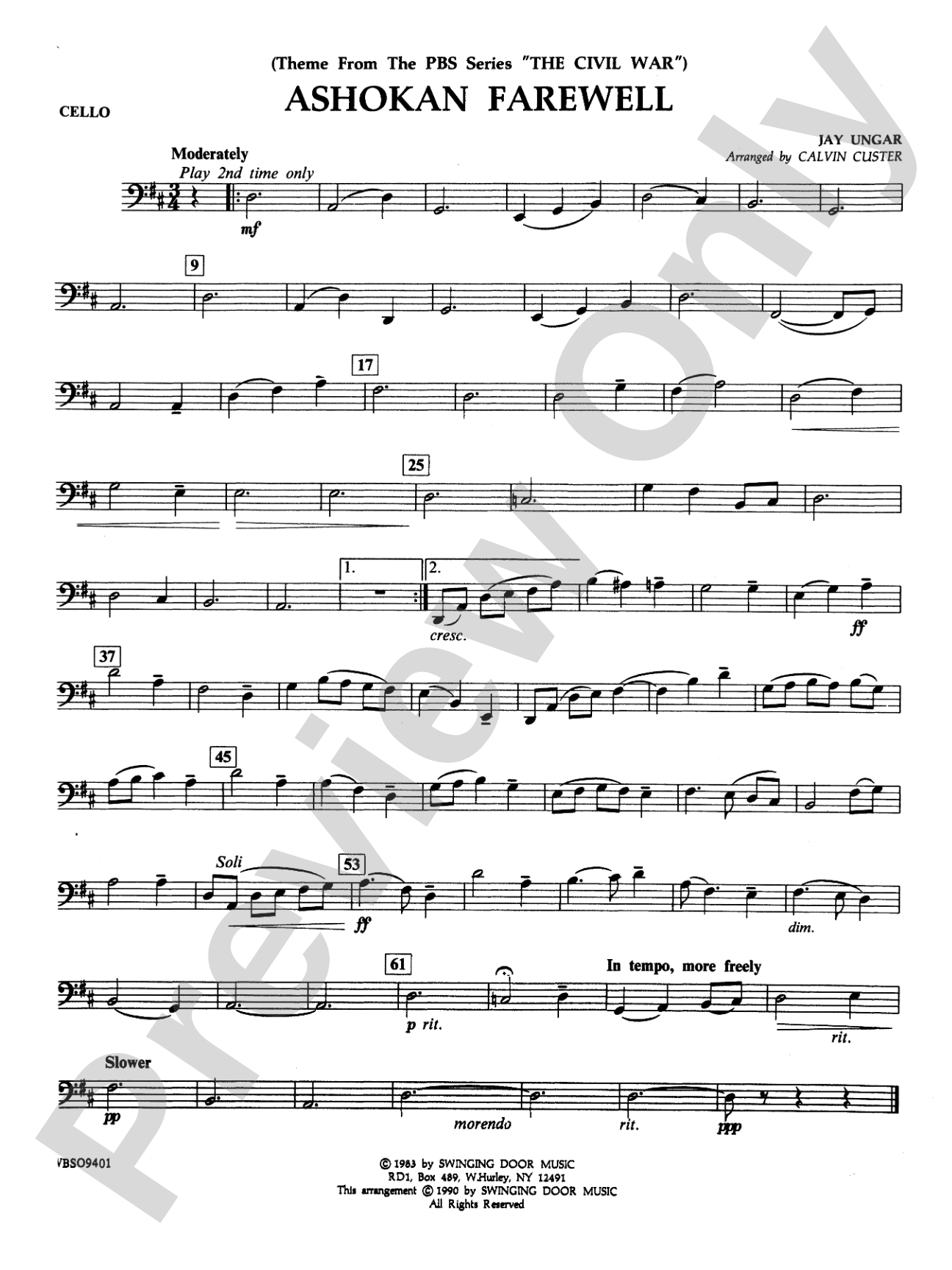 Ashokan Farewell (from "The Civil War"): Cello