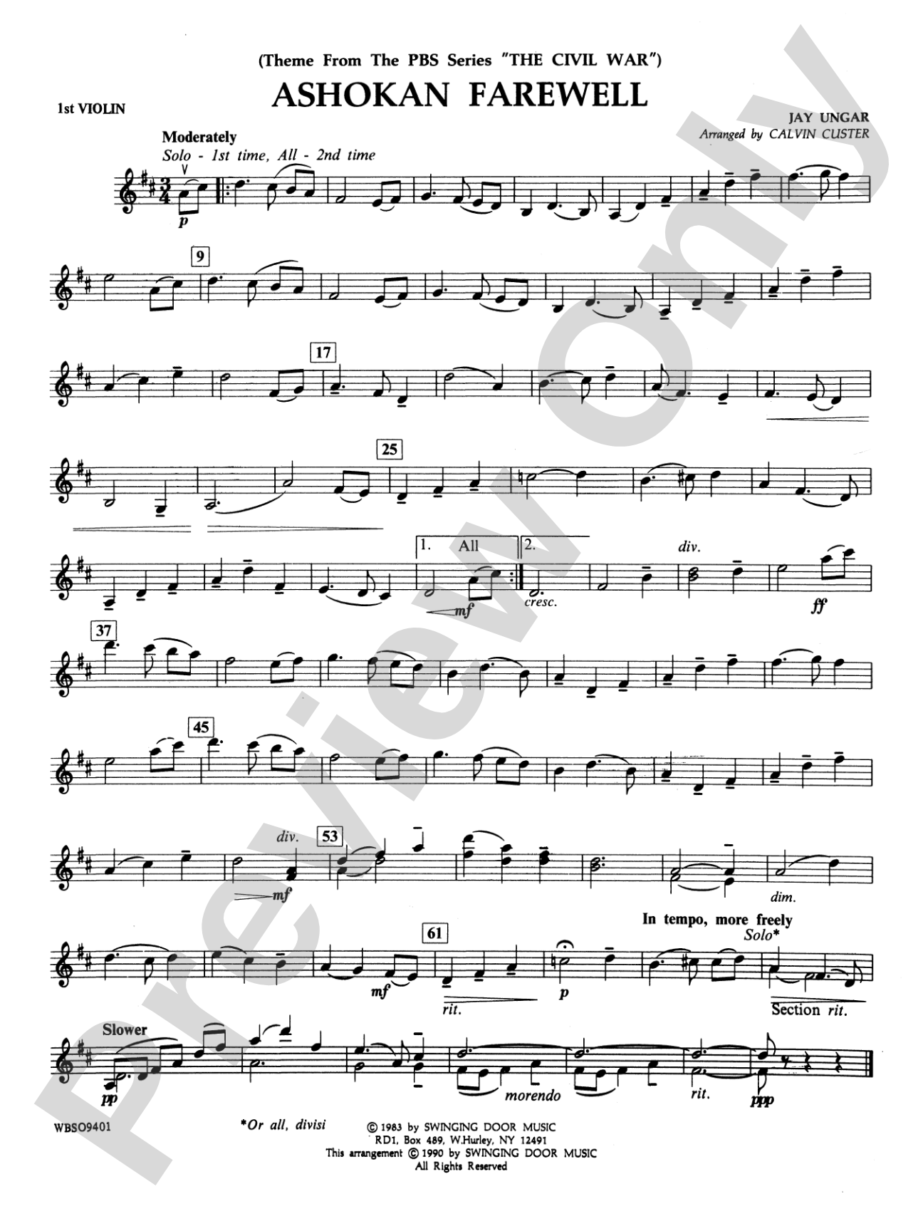 Ashokan Farewell (from "The Civil War"): 1st Violin