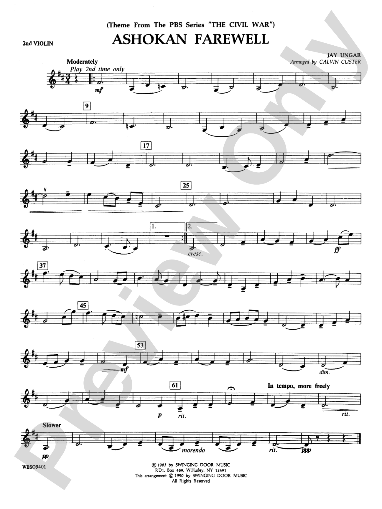 Ashokan Farewell (from "The Civil War"): 2nd Violin