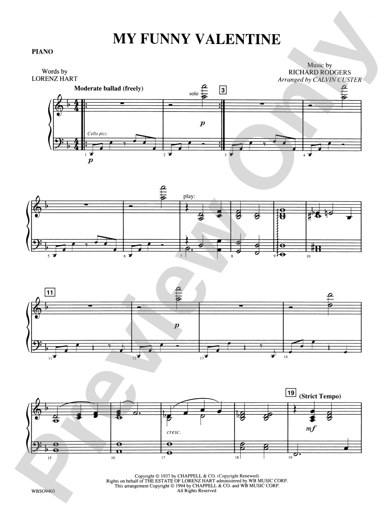 My Funny Valentine: Piano Accompaniment