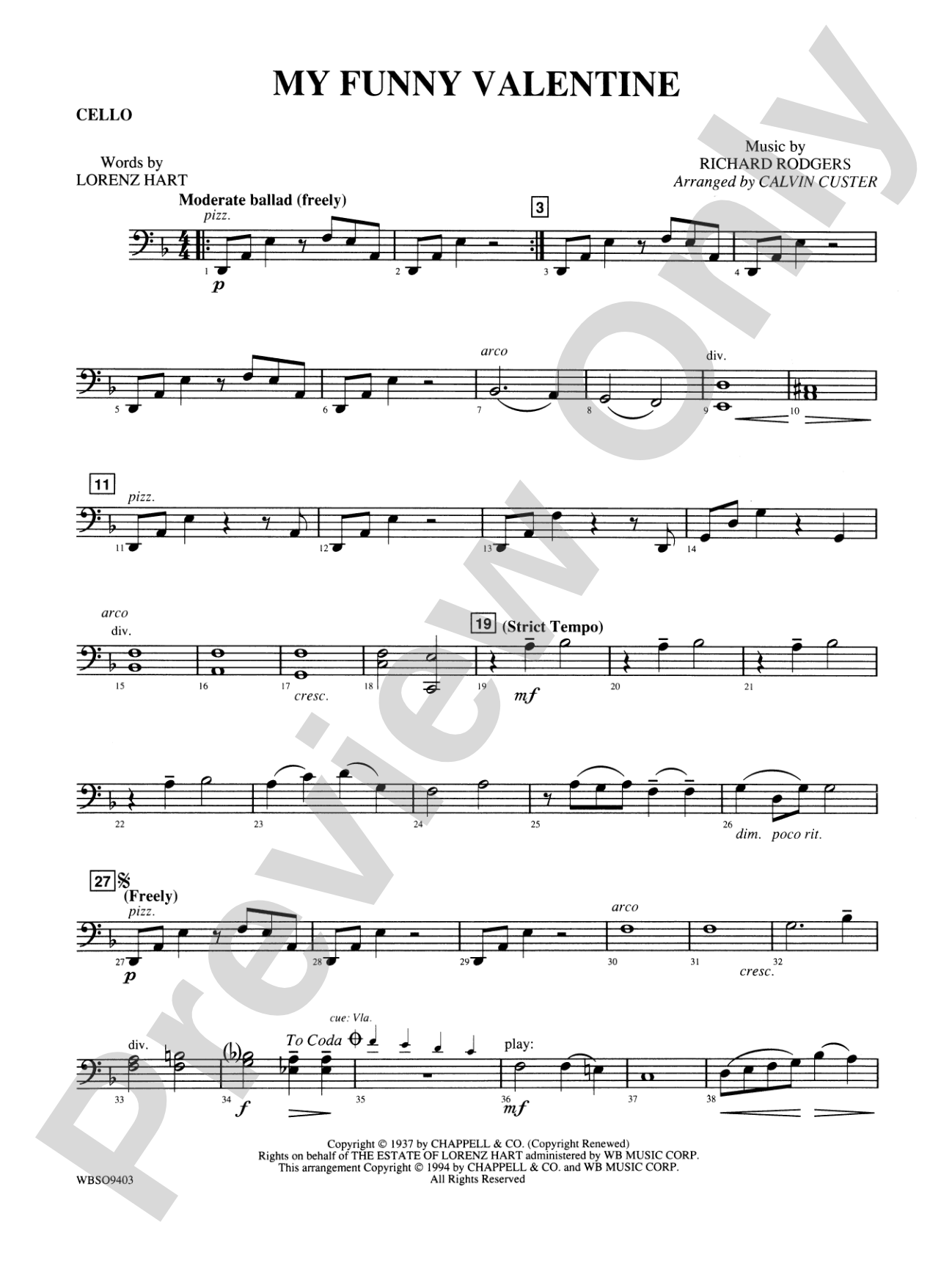 My Funny Valentine: Cello