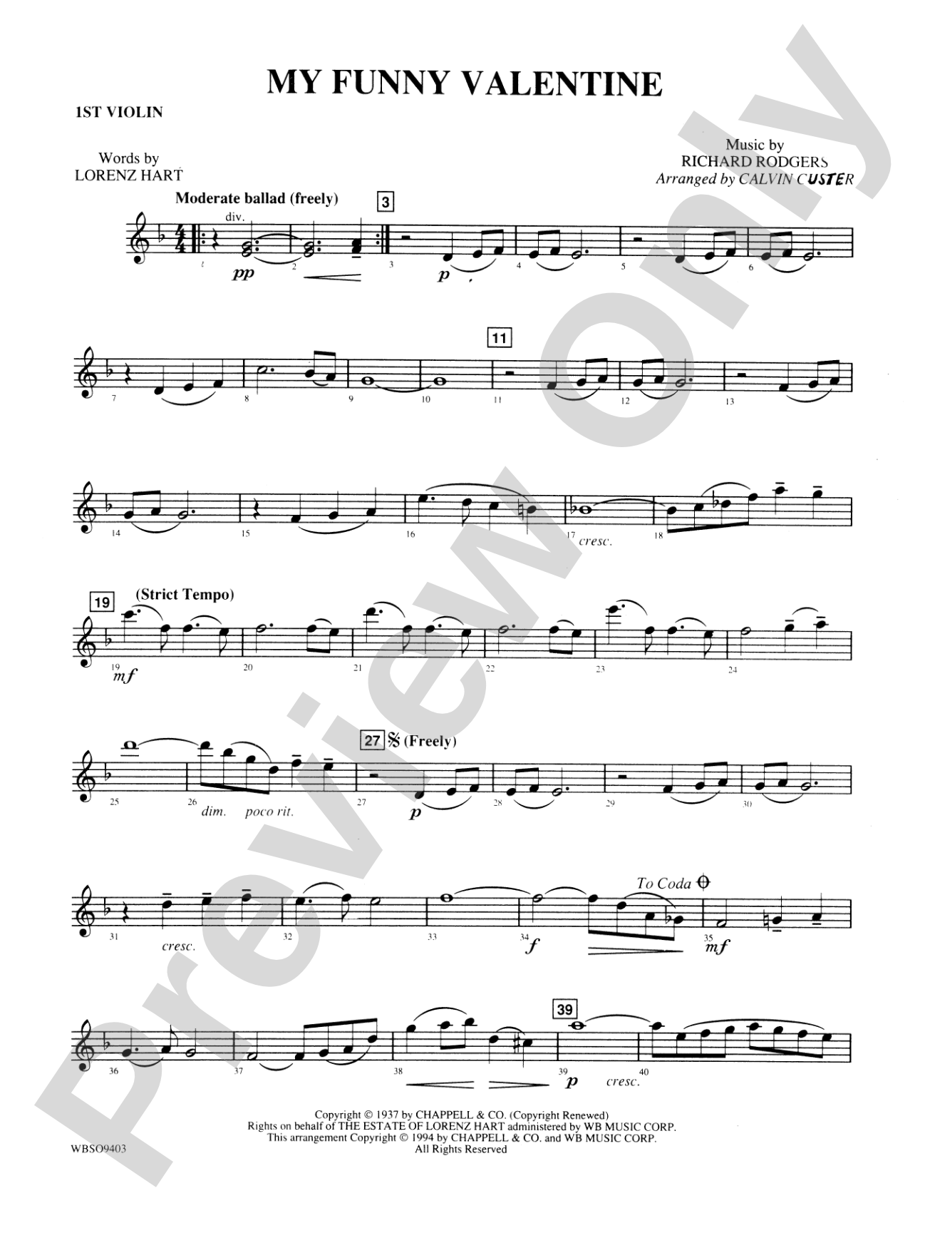 My Funny Valentine: 1st Violin