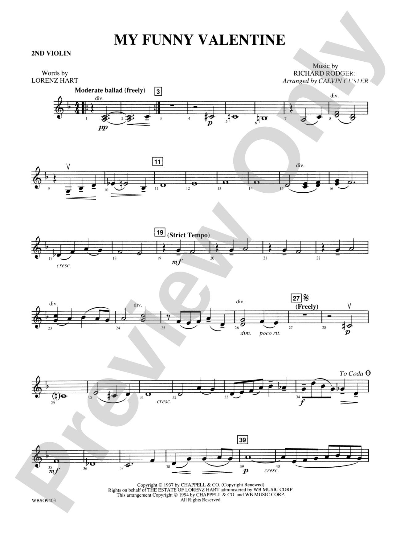 My Funny Valentine: 2nd Violin