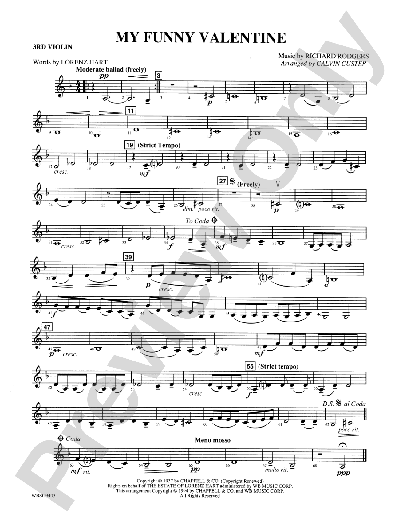 My Funny Valentine: 3rd Violin (Viola [TC])
