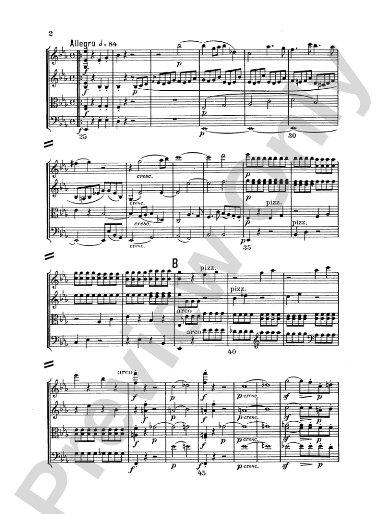 Beethoven: String Quartet in E flat Major, Op. 74: String Quartet Miniature Score