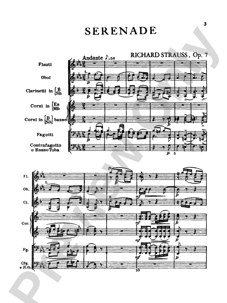Strauss: Serenade for 13 Winds, Op. 7: Chamber Ensemble Miniature Score