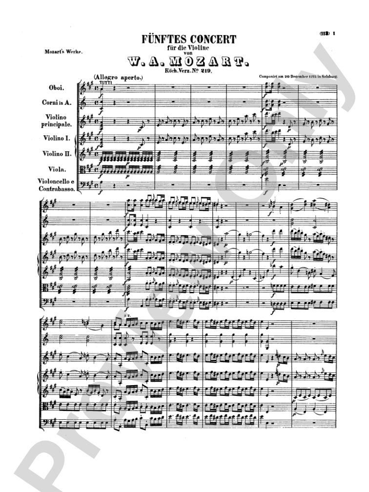 Mozart: Concertos for Stringed Instruments and Orchestra: Violin Miniature Score
