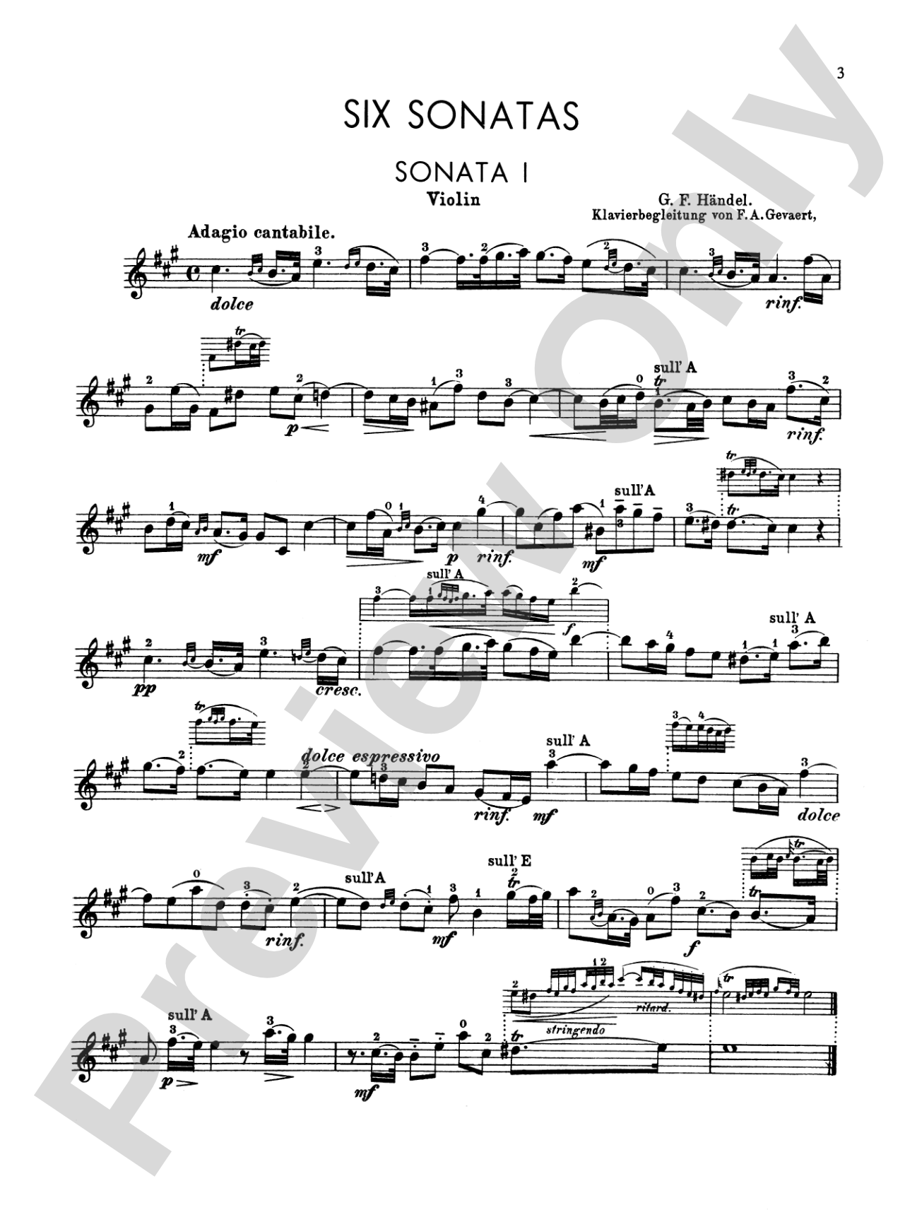 Handel: Six Sonatas: Violin Book