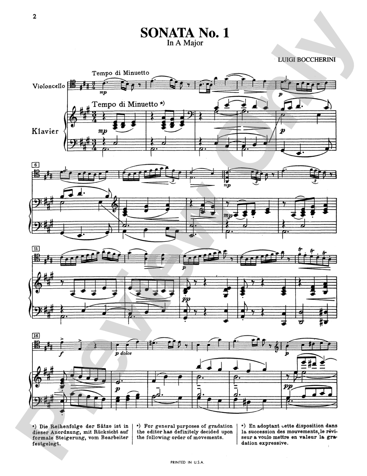 Boccherini: Three Sonatas for Cello and Piano