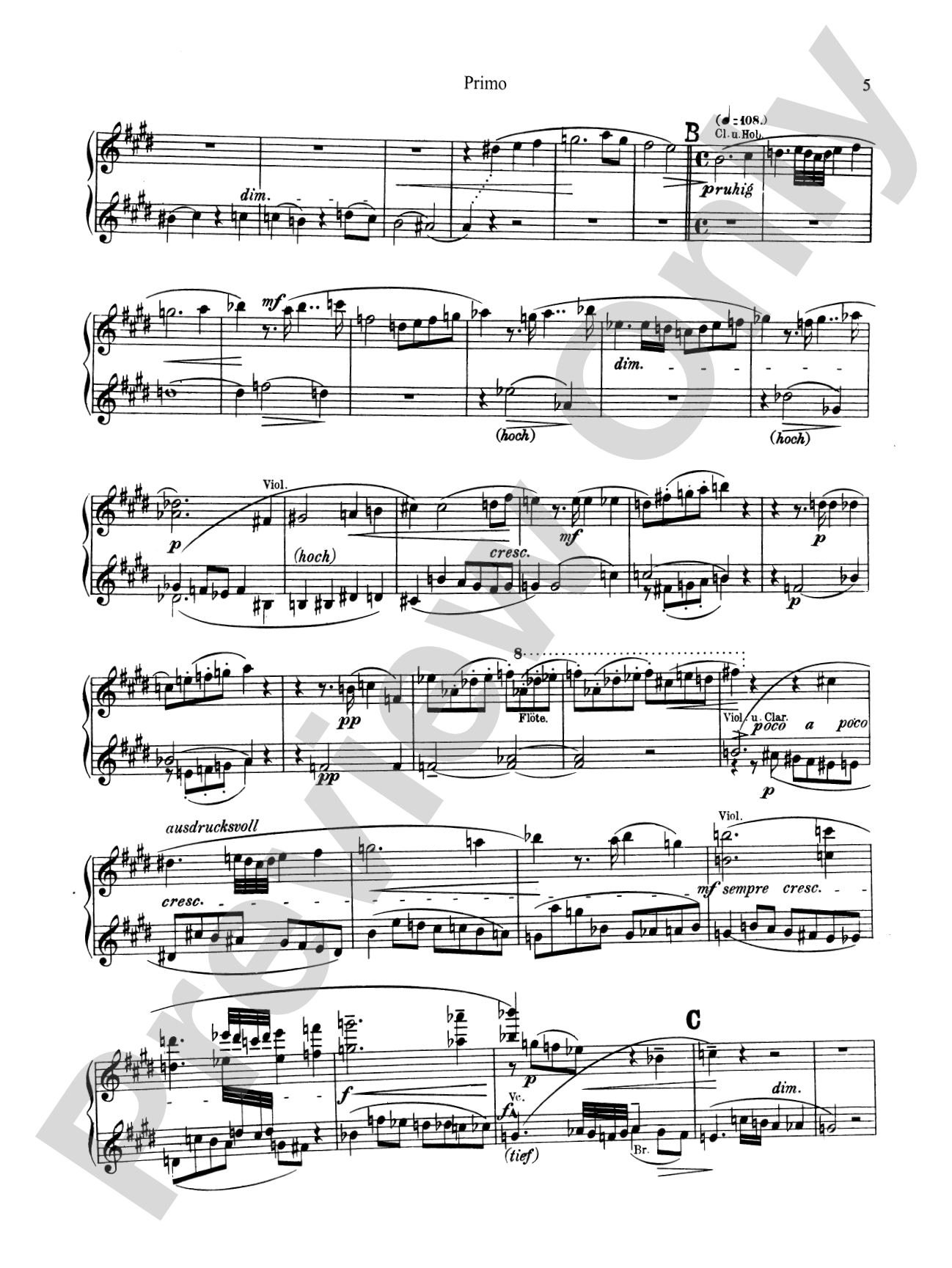 Bruckner: Symphony No. 7 in E Major (ISBN: 076926431X): Piano Duet (1 Piano, 4 Hands) Book