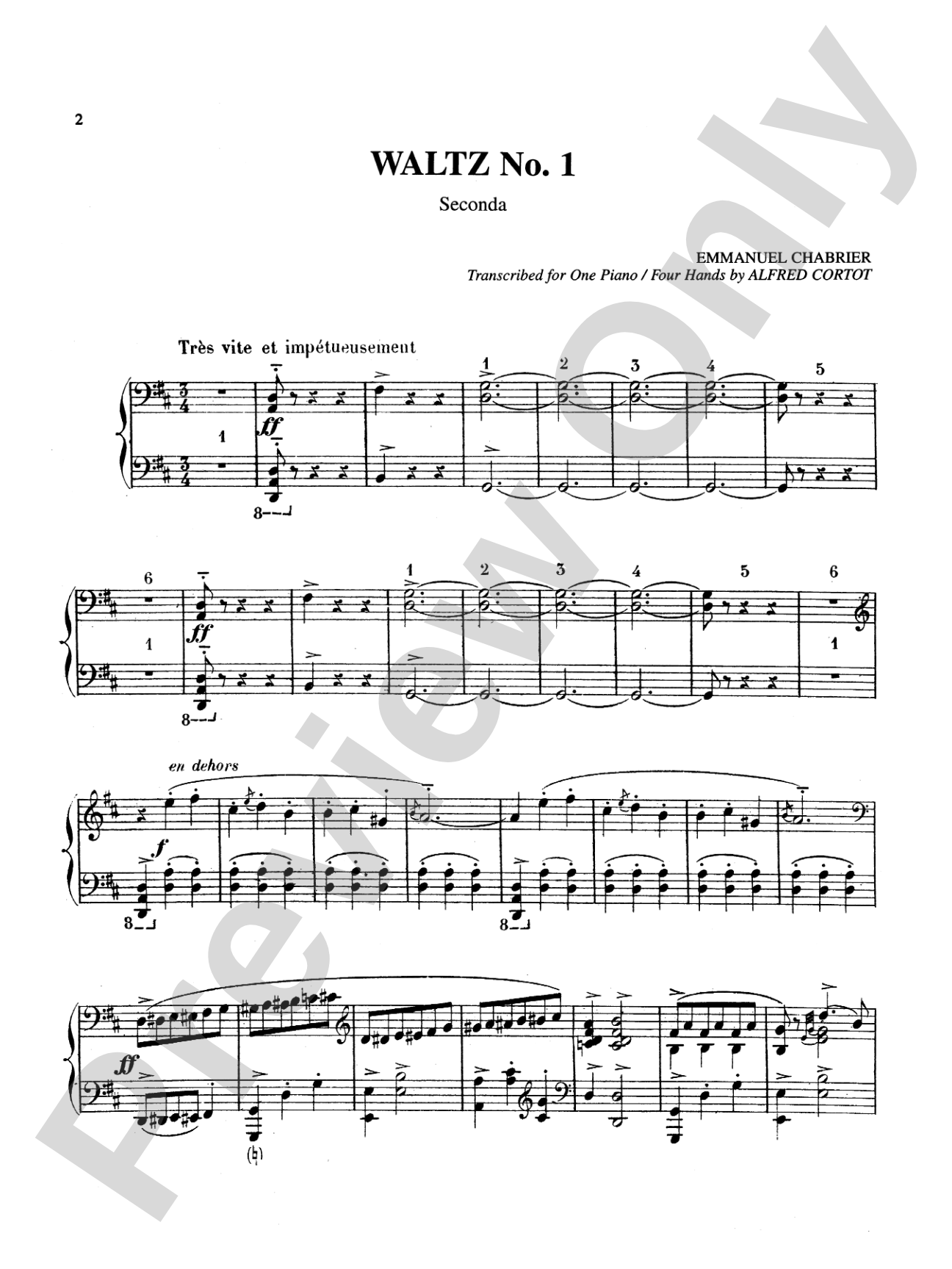 Chabrier: Three Romantic Waltzes: Piano Duet (1 Piano, 4 Hands) Book
