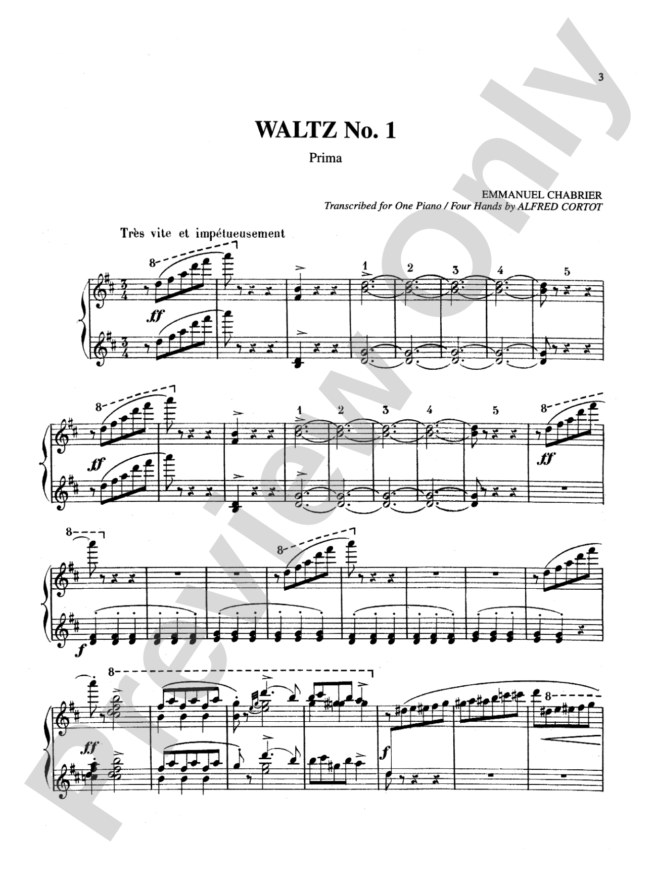 Chabrier: Three Romantic Waltzes: Piano Duet (1 Piano, 4 Hands) Book