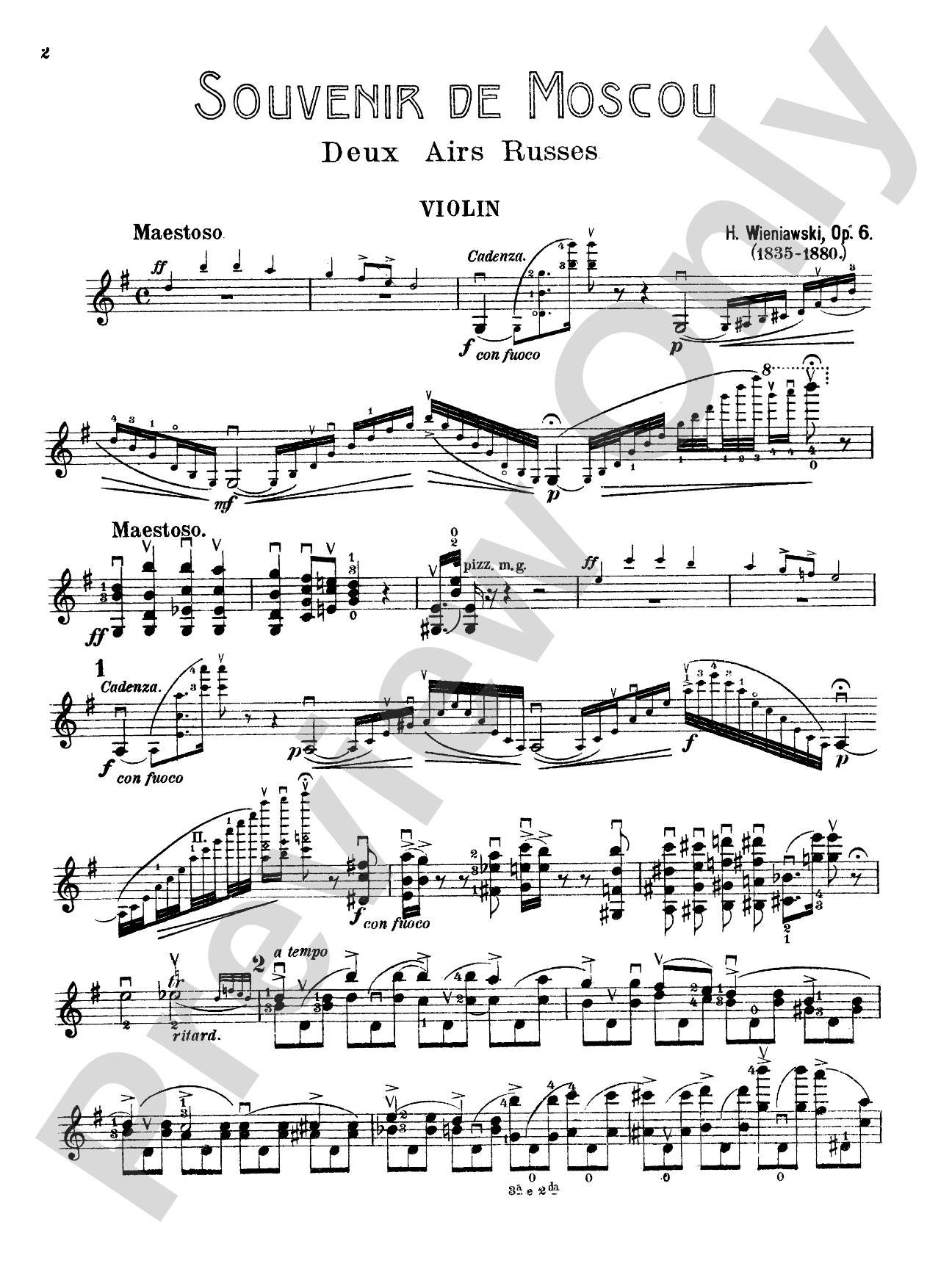 Wieniawski: Souvenir de Moscou (Two Russian Airs), Op. 6: Violin Book