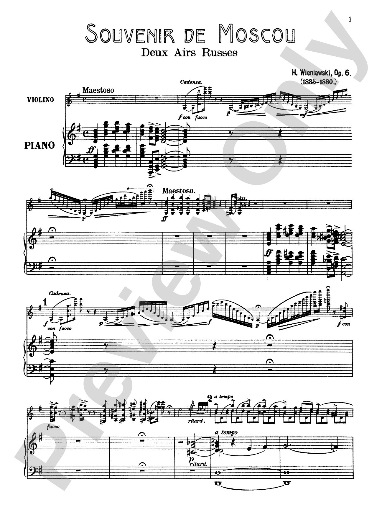 Wieniawski: Souvenir de Moscou (Two Russian Airs), Op. 6