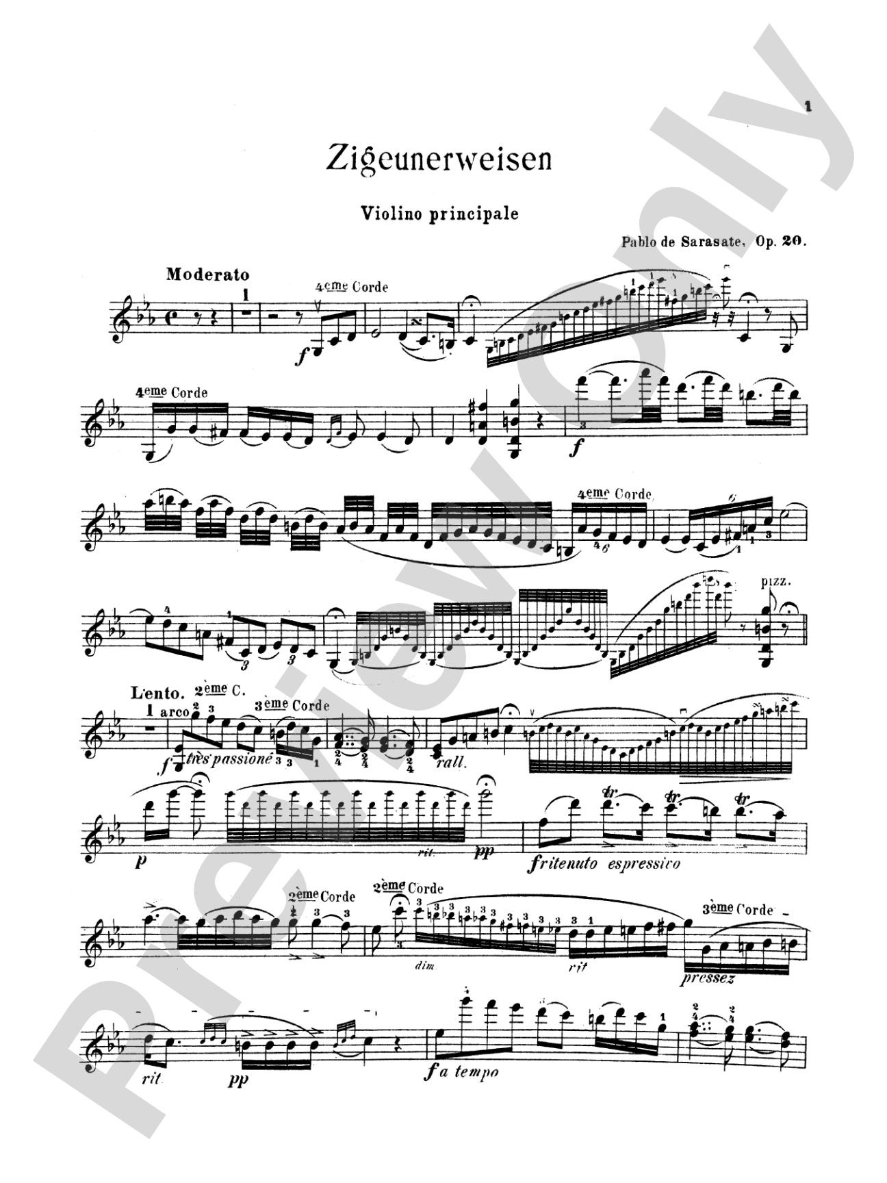 Sarasate: Zigeunerweisen (Gypsy Melodies), Op. 20: Violin Book