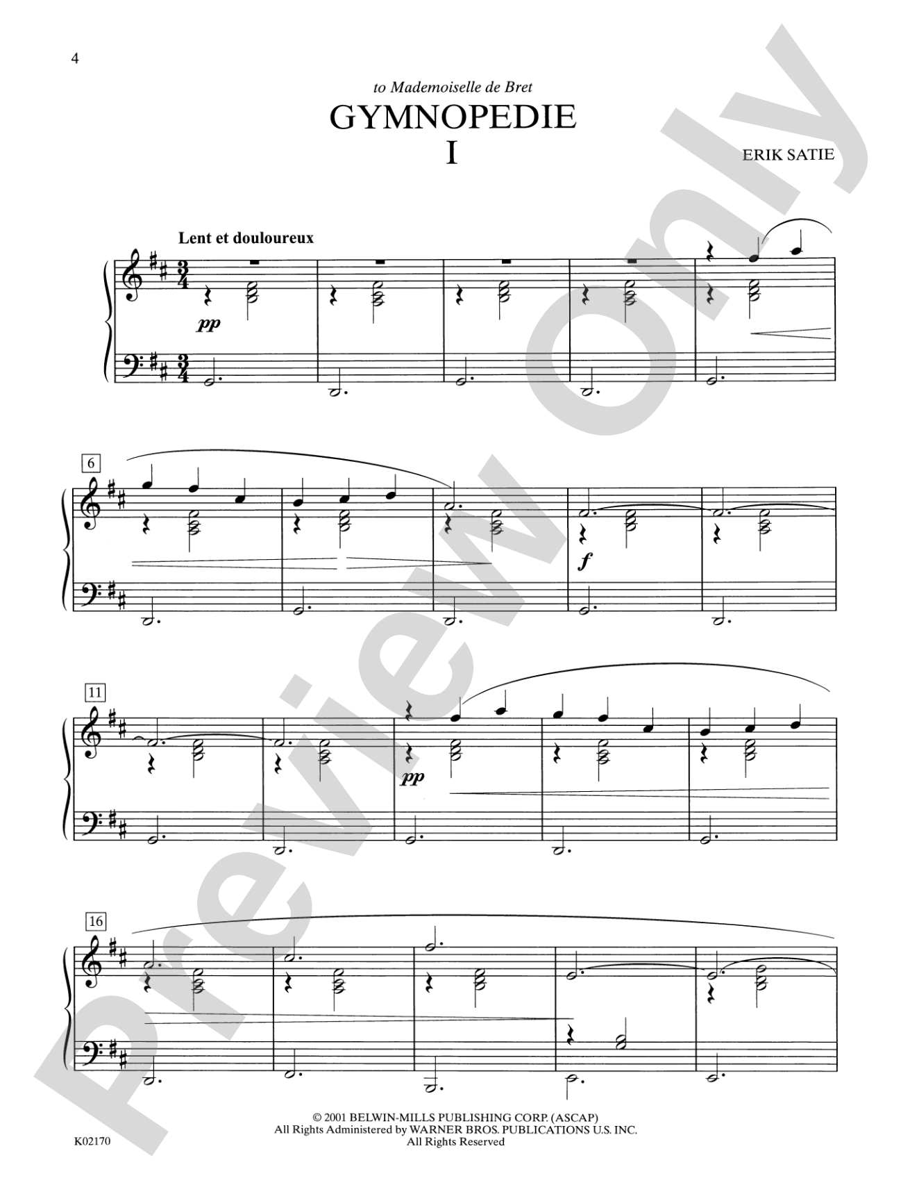 Satie: Three Gymnopedies: Piano