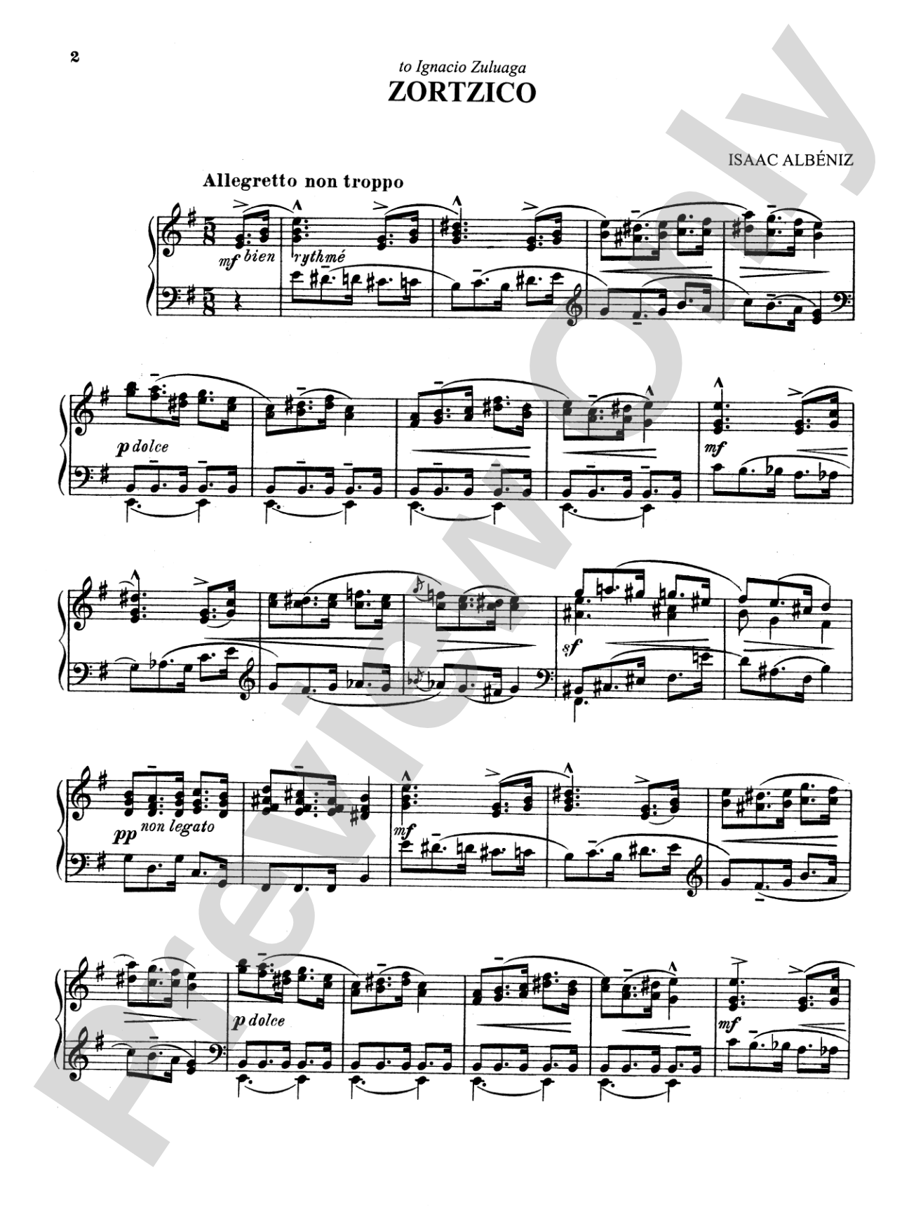 Albéniz: Zortzico: Piano