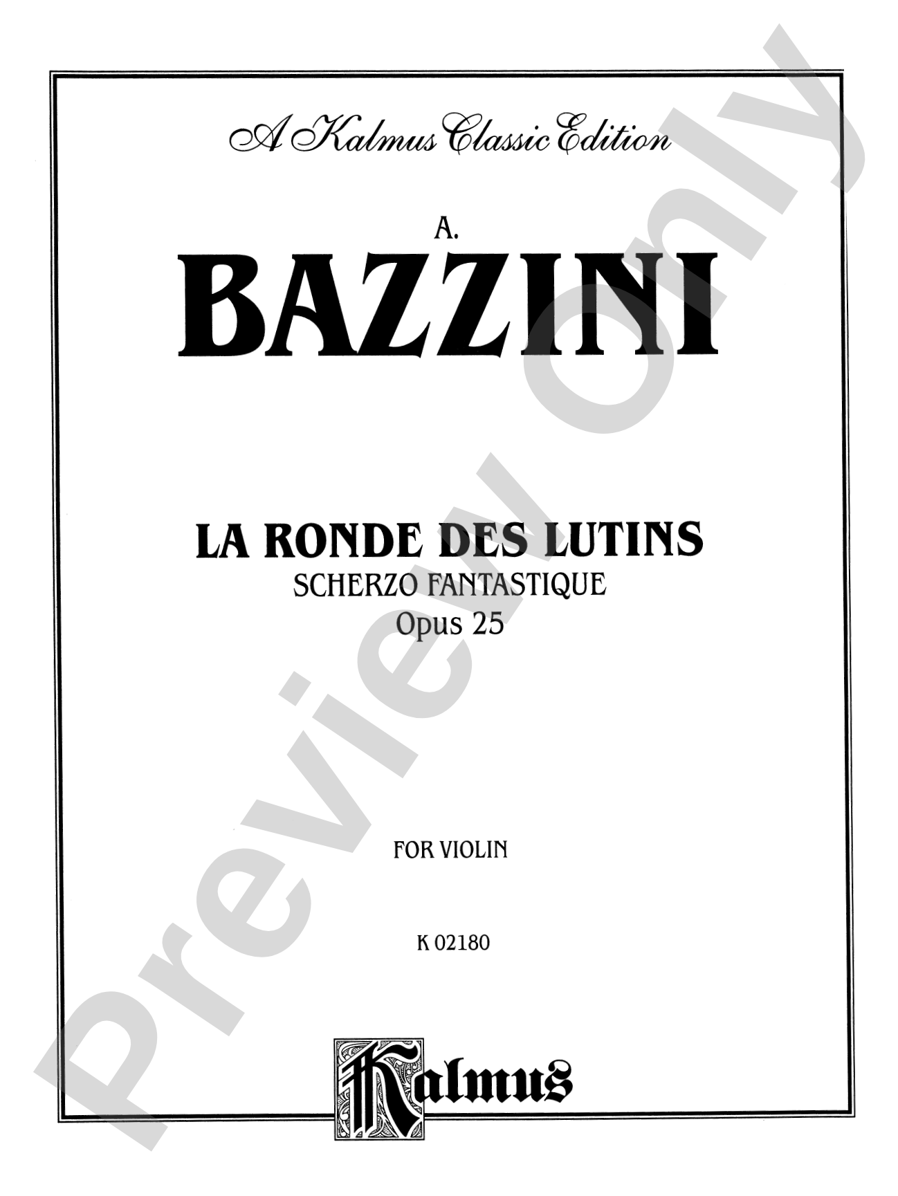 Bazzini: La Ronde des Lutins (Scherzo Fantastique, Op. 25): Violin Book