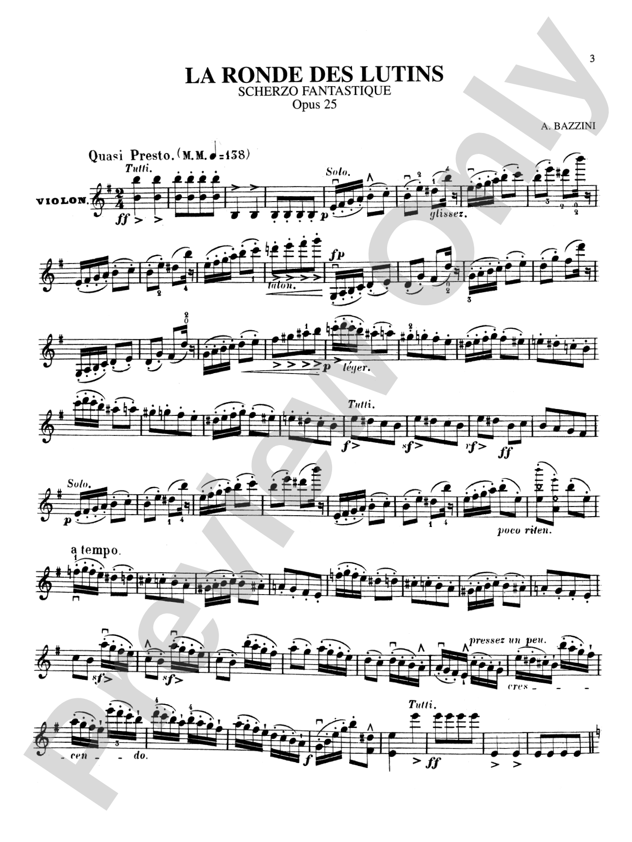 Bazzini: La Ronde des Lutins (Scherzo Fantastique, Op. 25): Violin Book