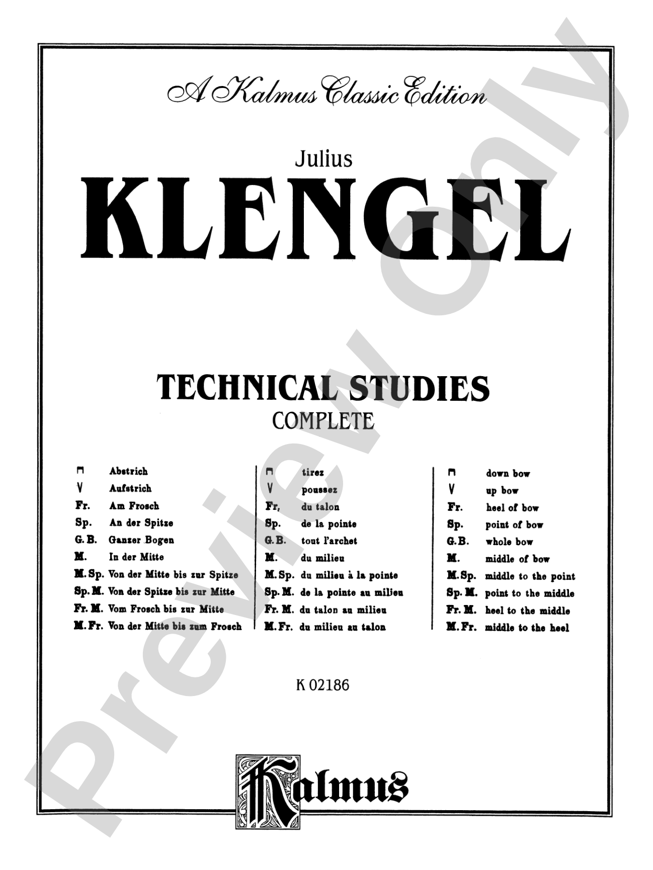 Klengel: Technical Studies (Complete): Cello Book