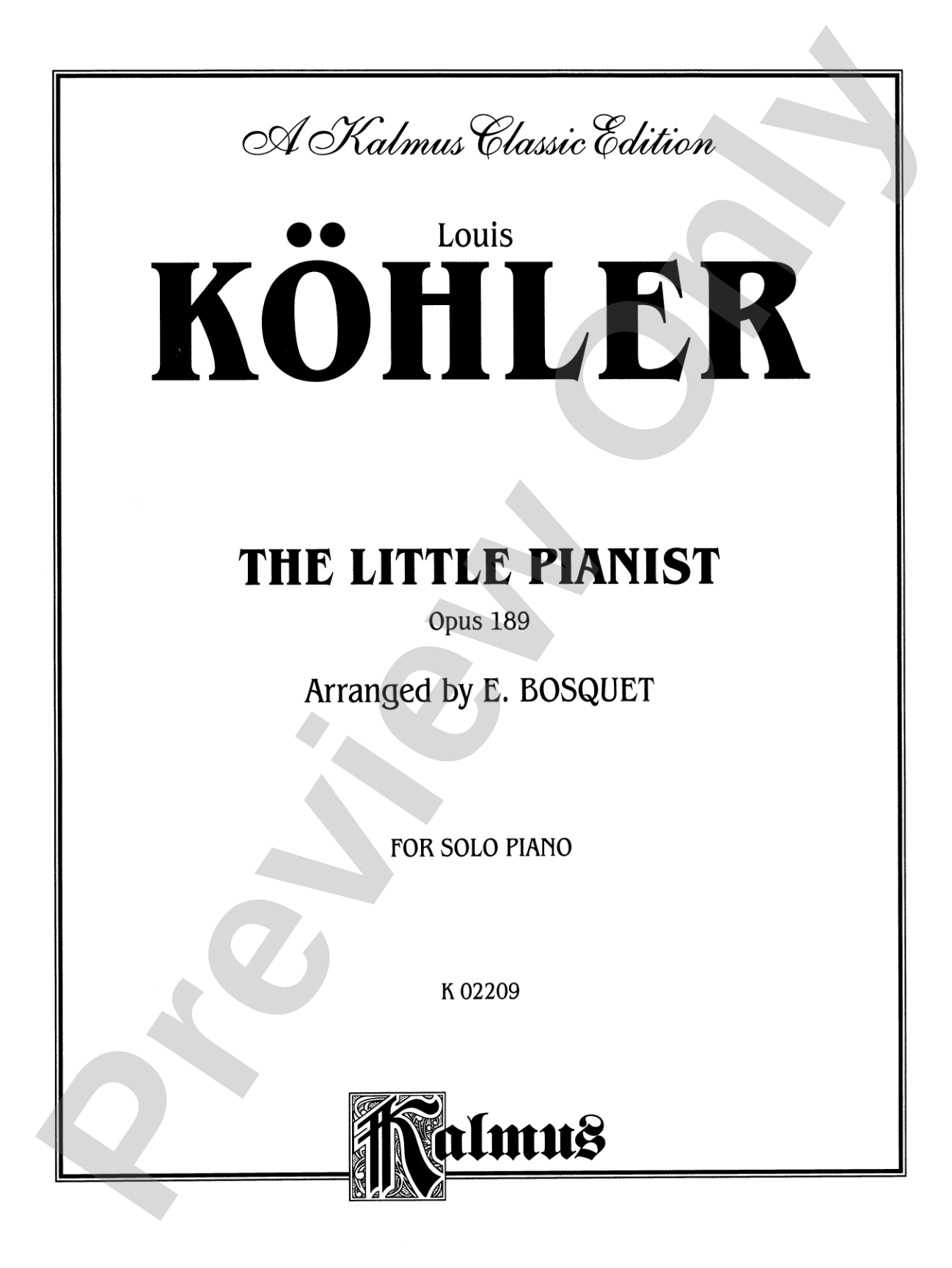 Köhler: The Little Pianist, Op. 189: Piano Book