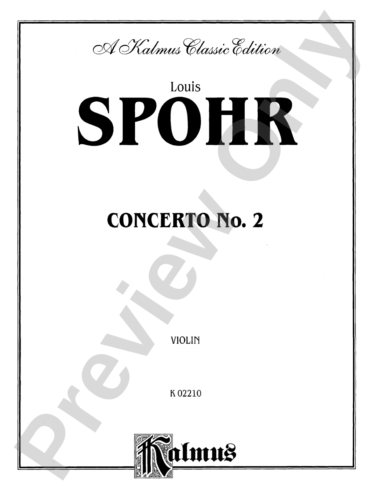 Spohr: Concerto No. 2 in D Minor, Op. 2: Violin Book