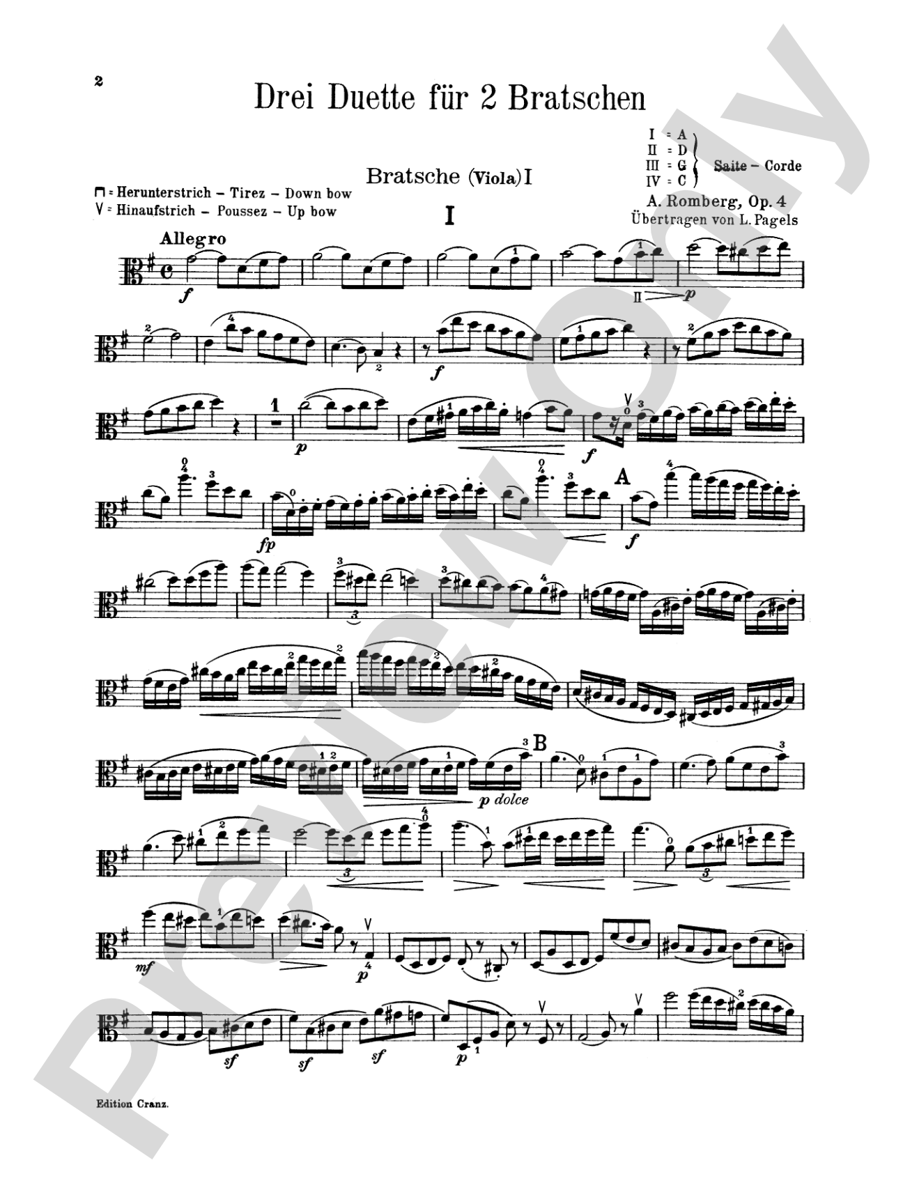 Romberg: Three Duets, Op. 4: Viola Book