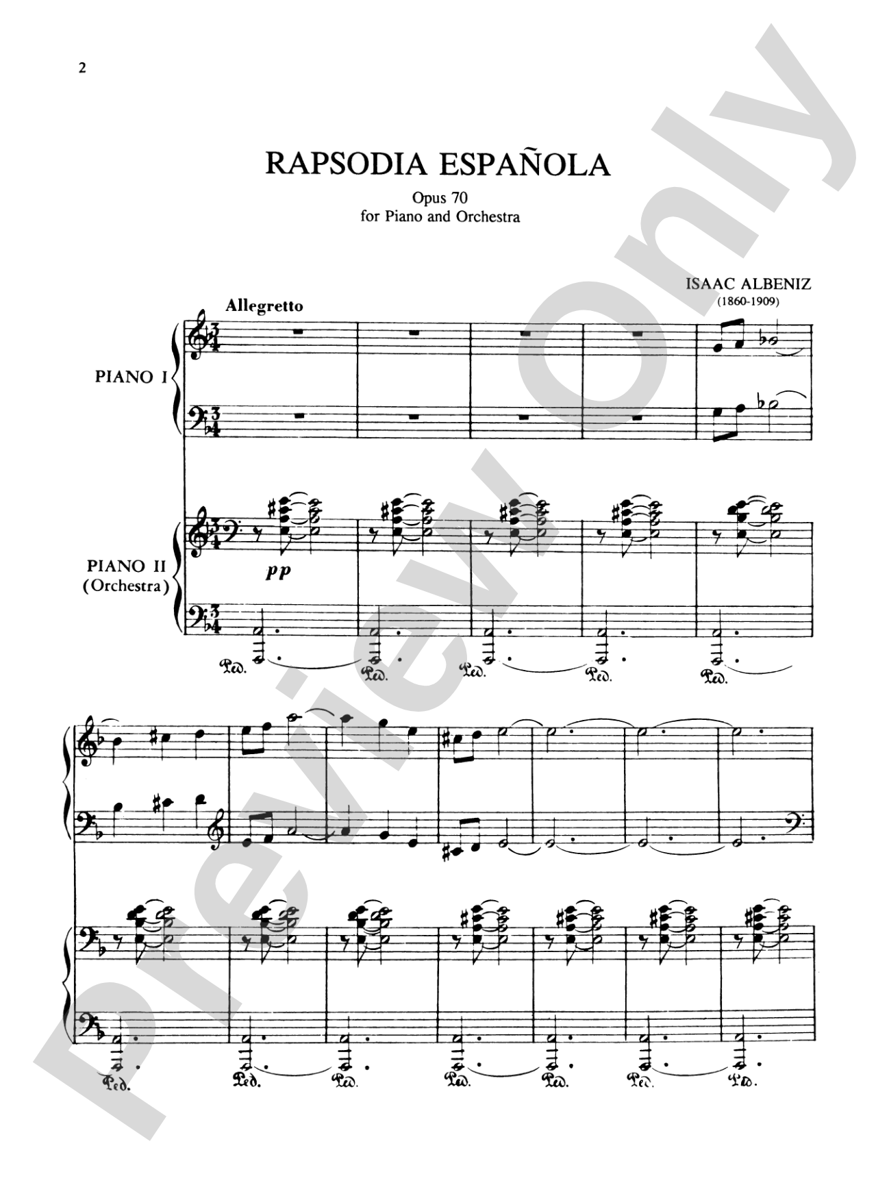 Albéniz: Rapsodia Española, Op. 70: Piano Duo (2 Pianos, 4 Hands) Book (2 copies required)