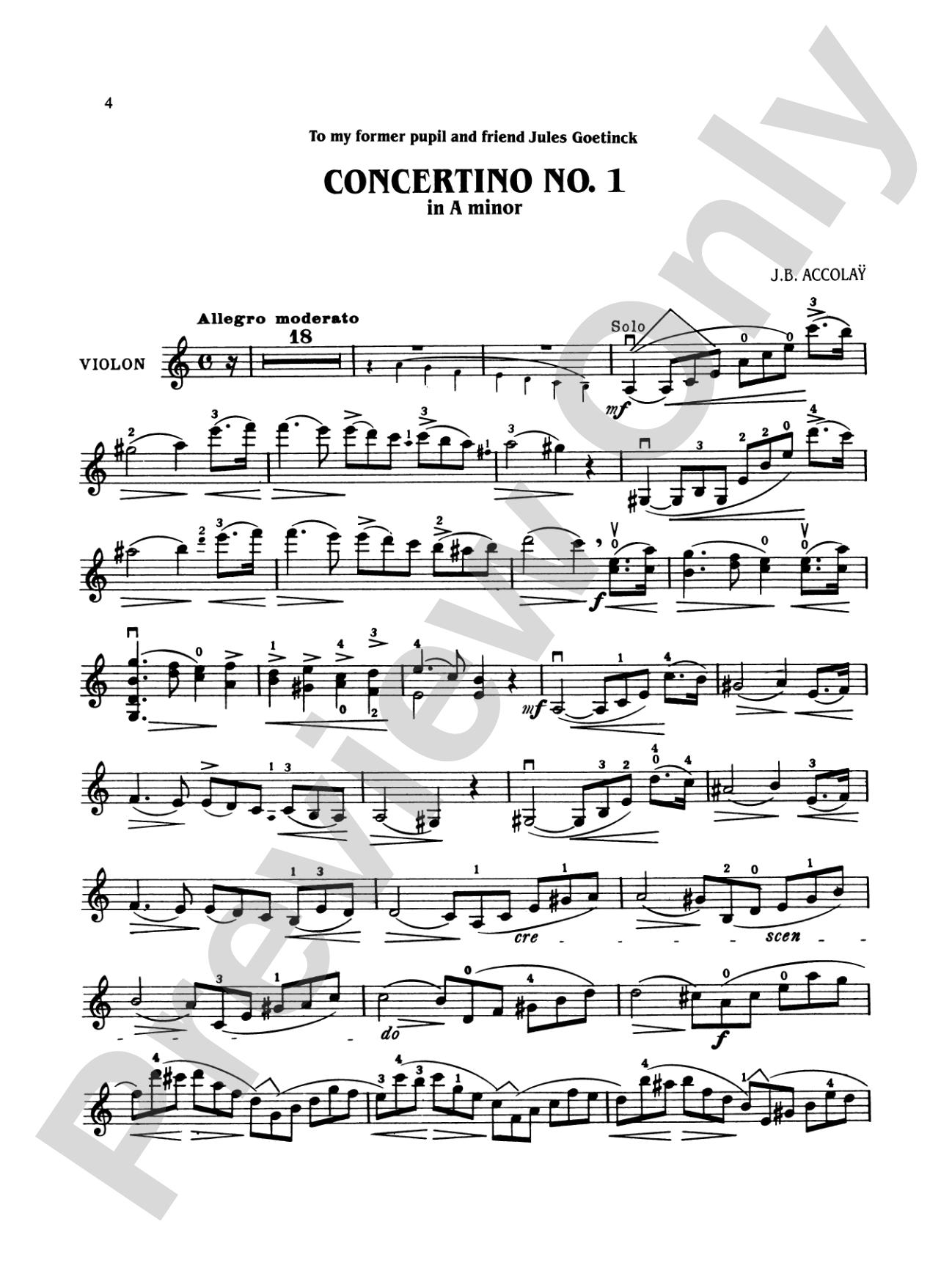 Accolaÿ: Three Concertinos: Violin Book