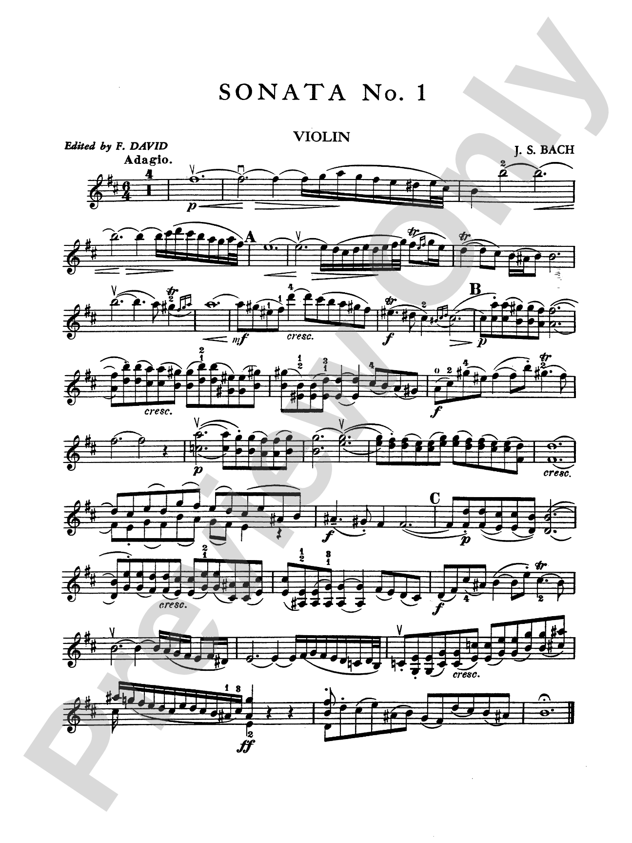 Bach: Six Sonatas (Ed. David), Volume I: Violin Book