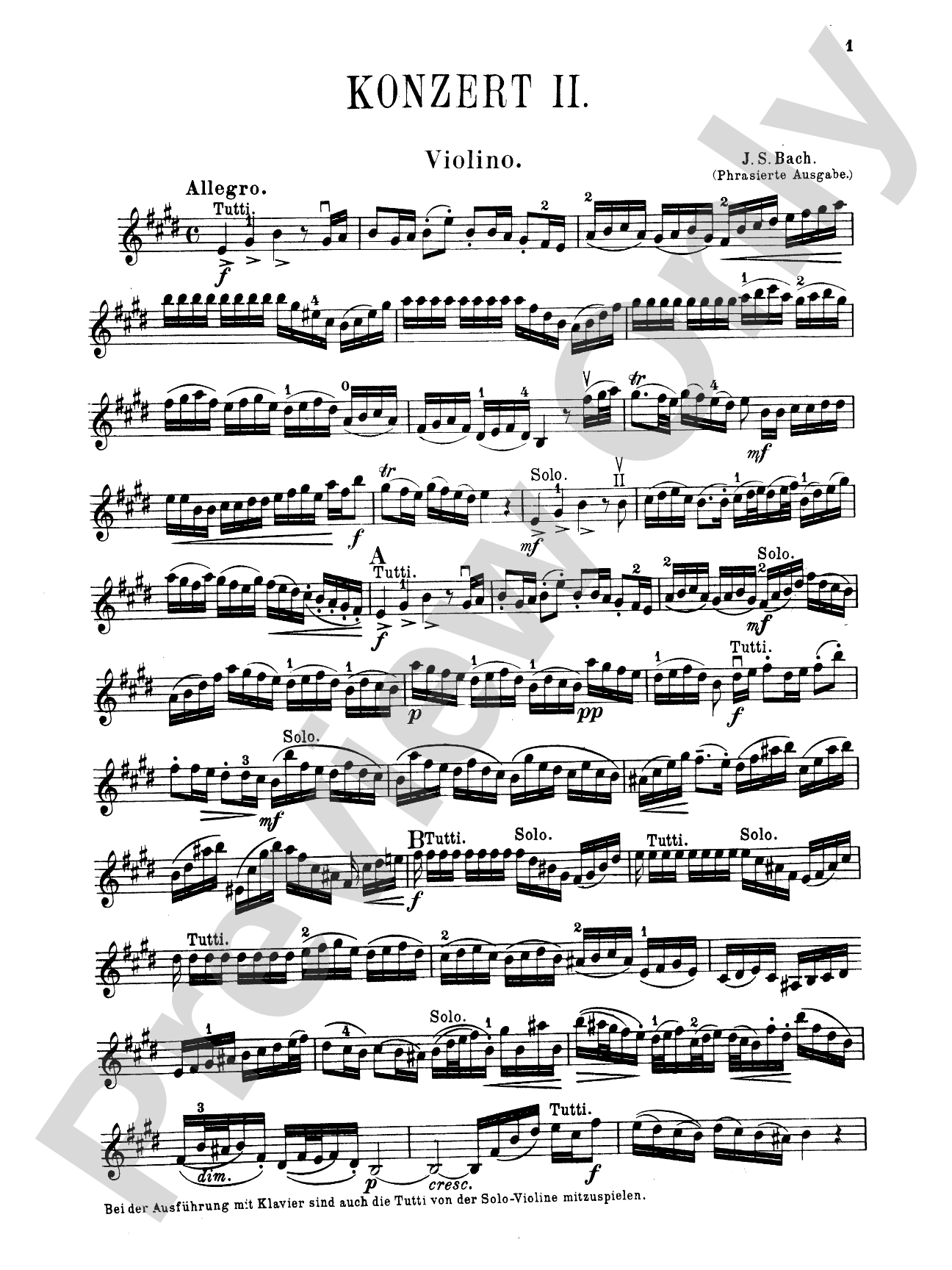 Bach: Violin Concerto No. 2 in E Major: Violin Book