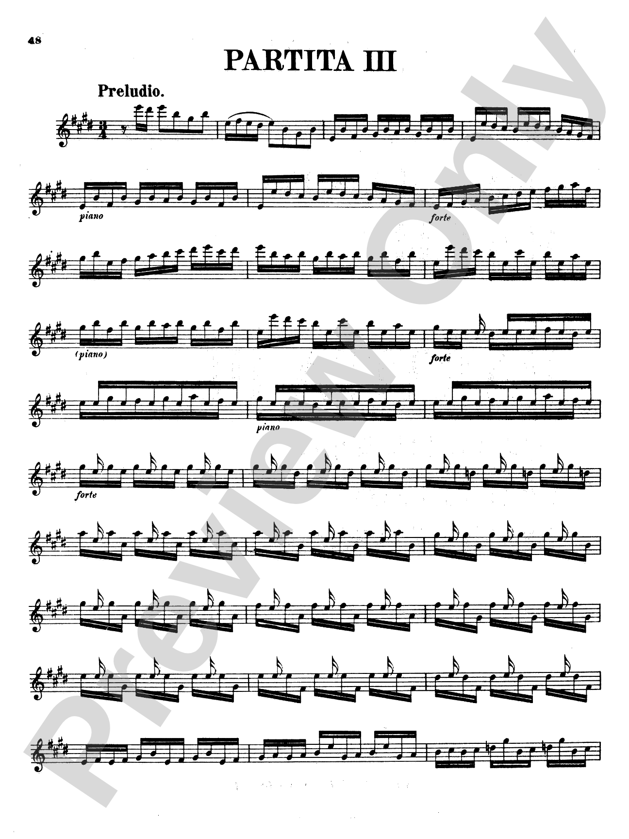 Bach: Partita III, in E Major (with added Piano parts by Ida Elkan): Violin Book