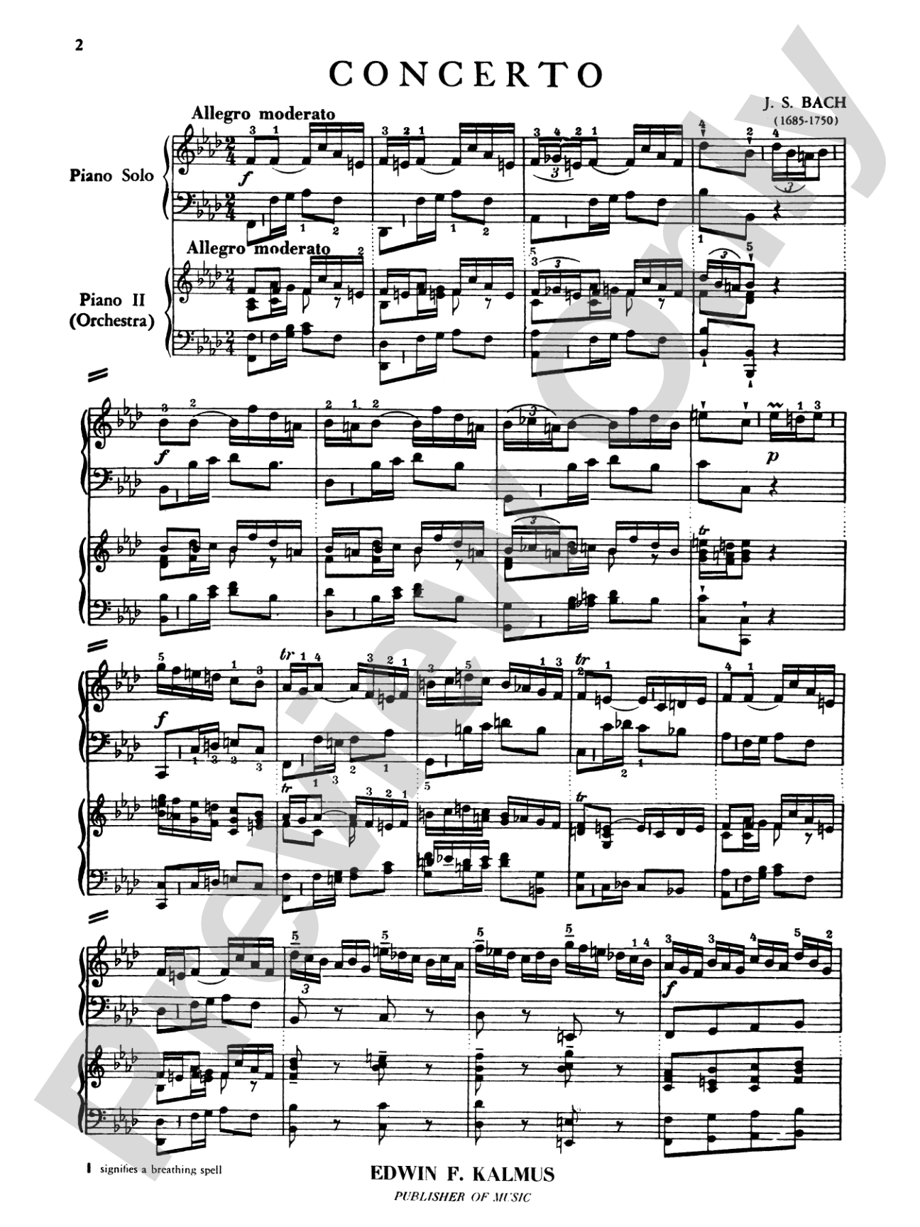 Bach: Piano Concerto in F Minor: Piano Duo (2 Pianos, 4 Hands) Book (2 copies required)